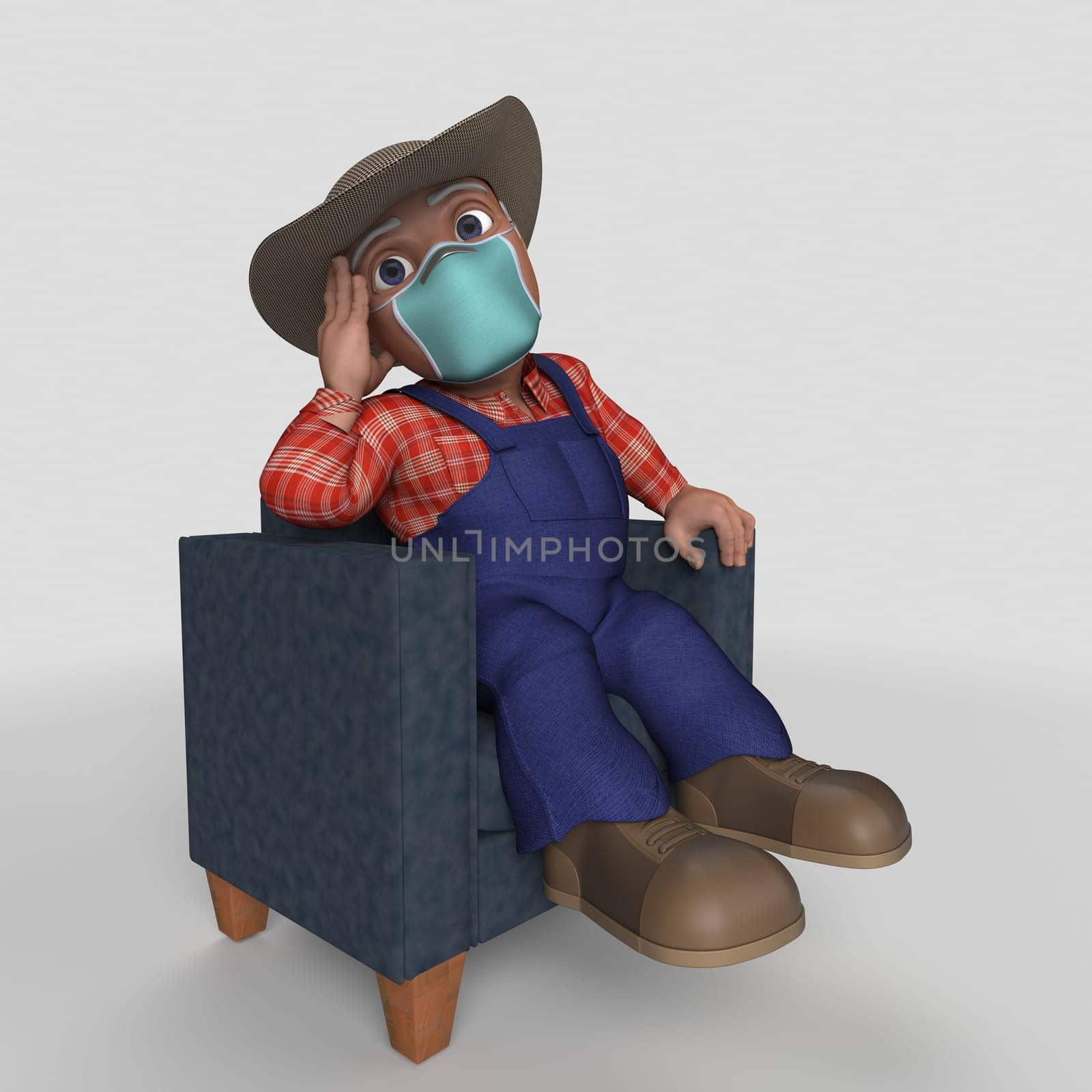 3D Render of Cartoon Farmer Character
