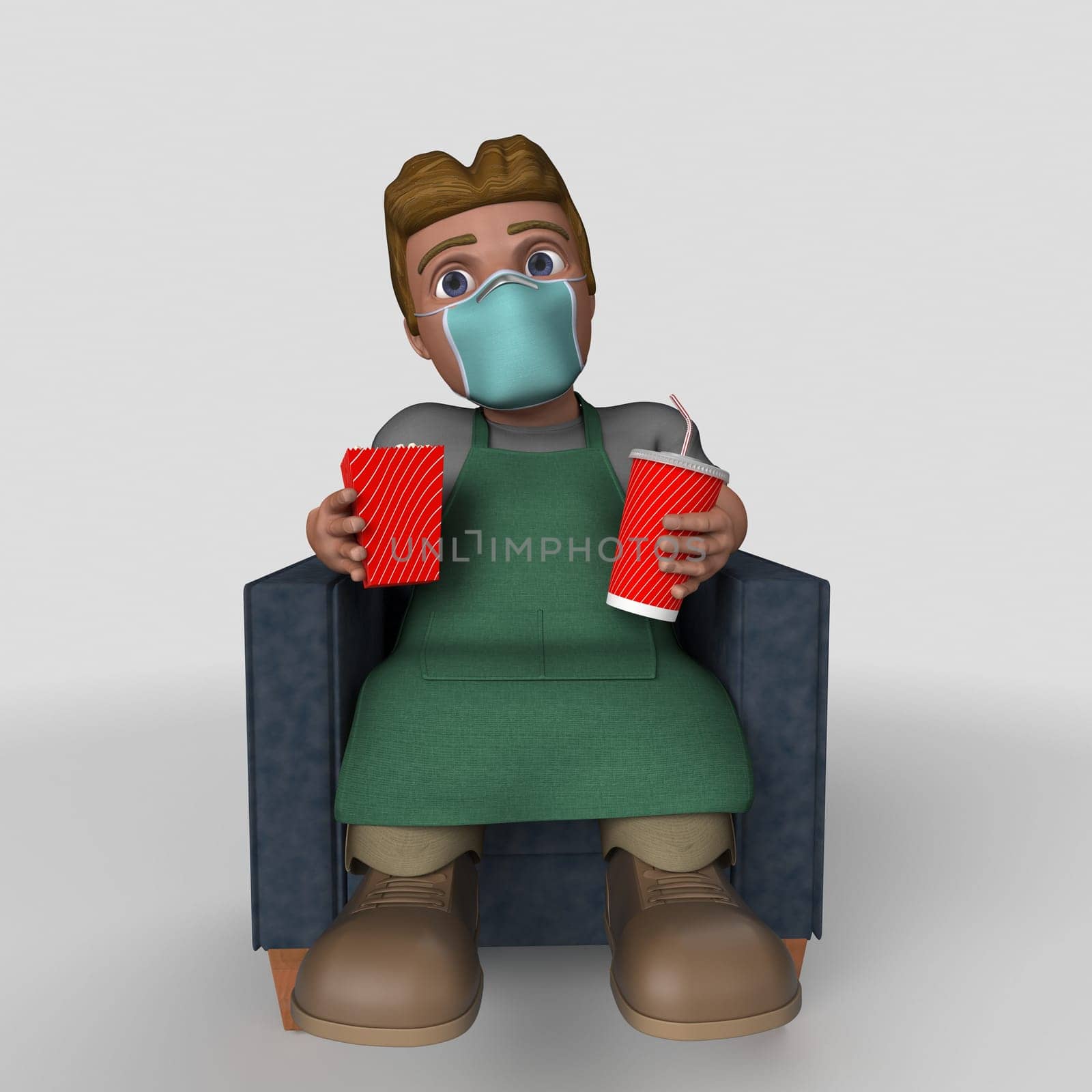 3D Render of Cartoon Shop Keeper Character