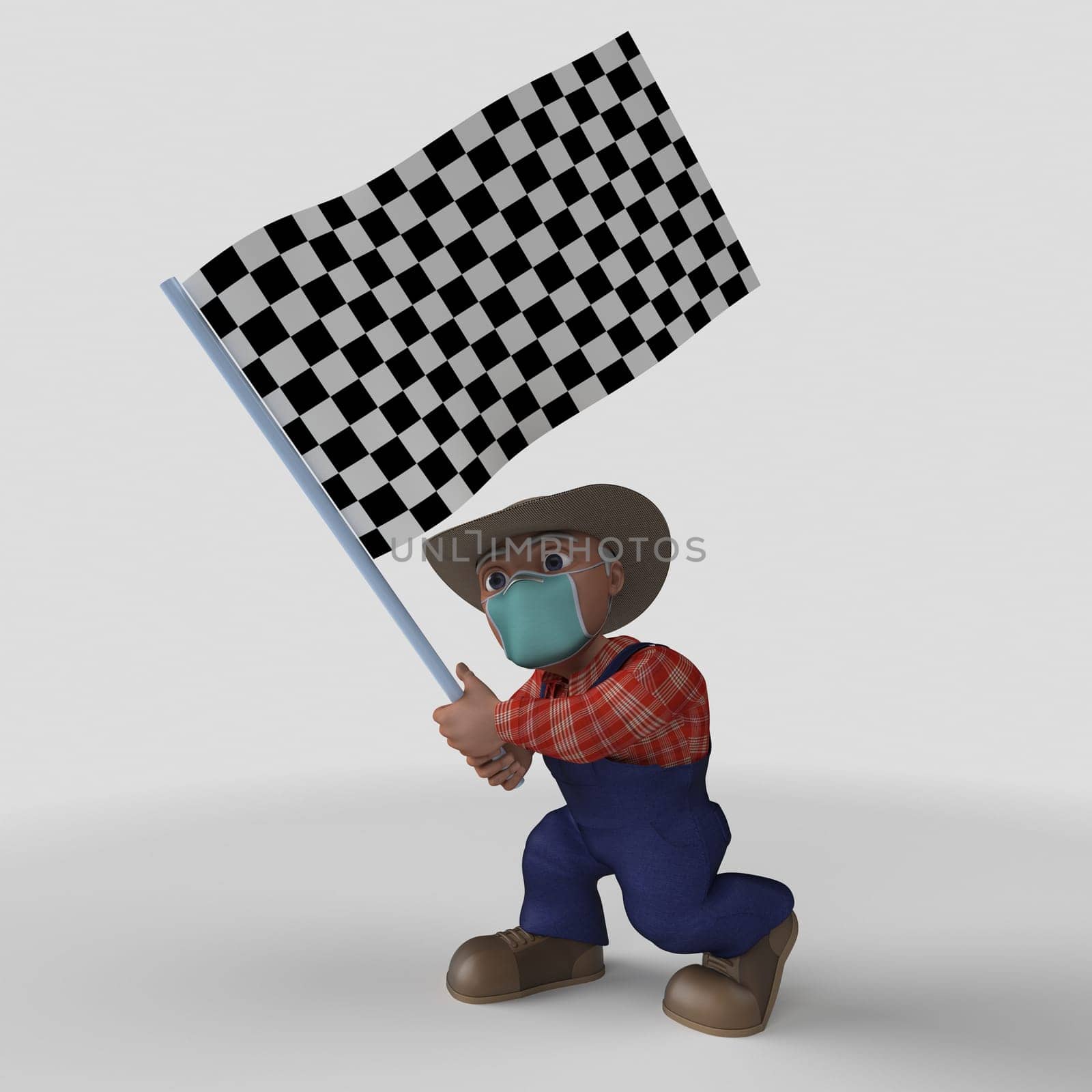 3D Render of Cartoon Farmer Character