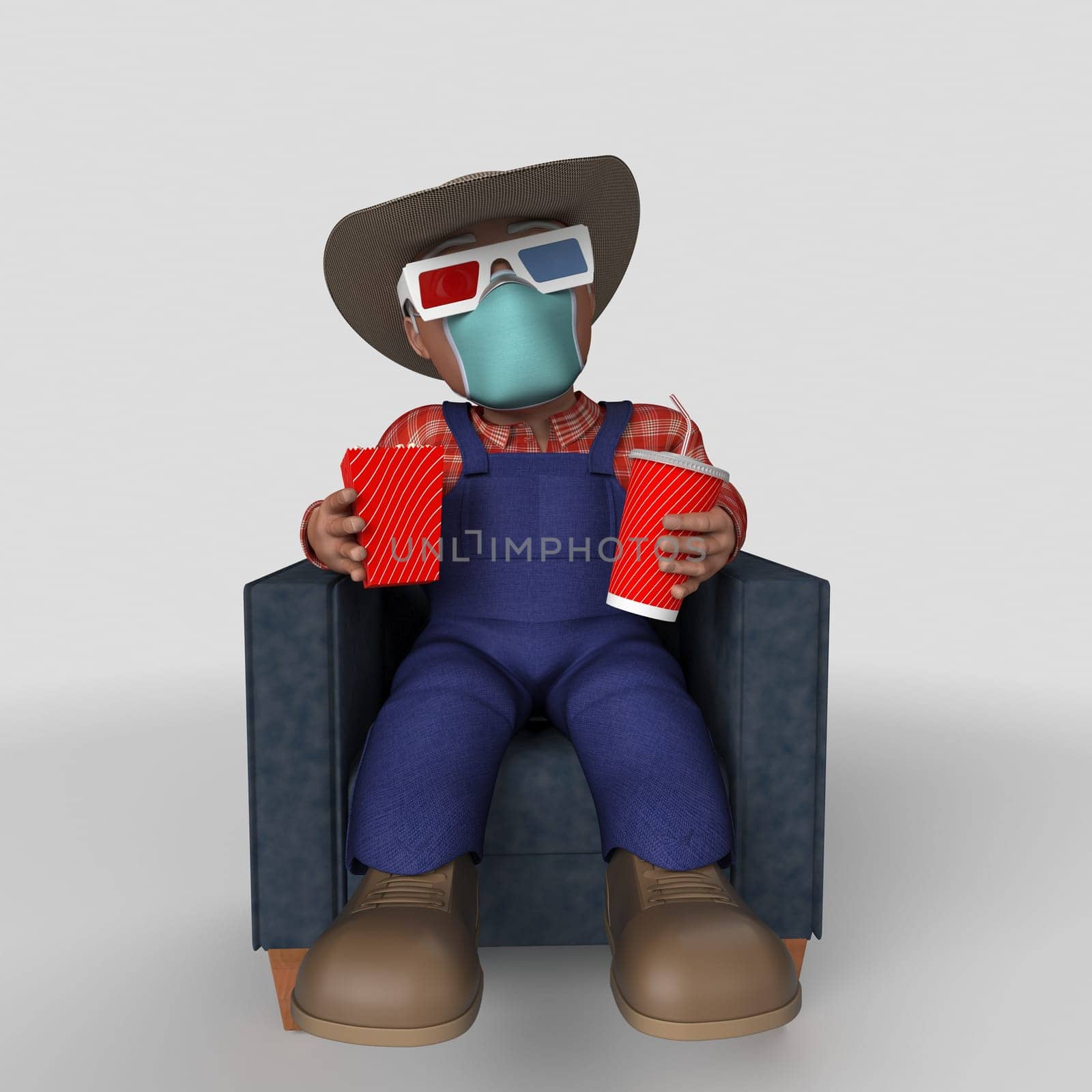 3D Render of Cartoon Farmer Character