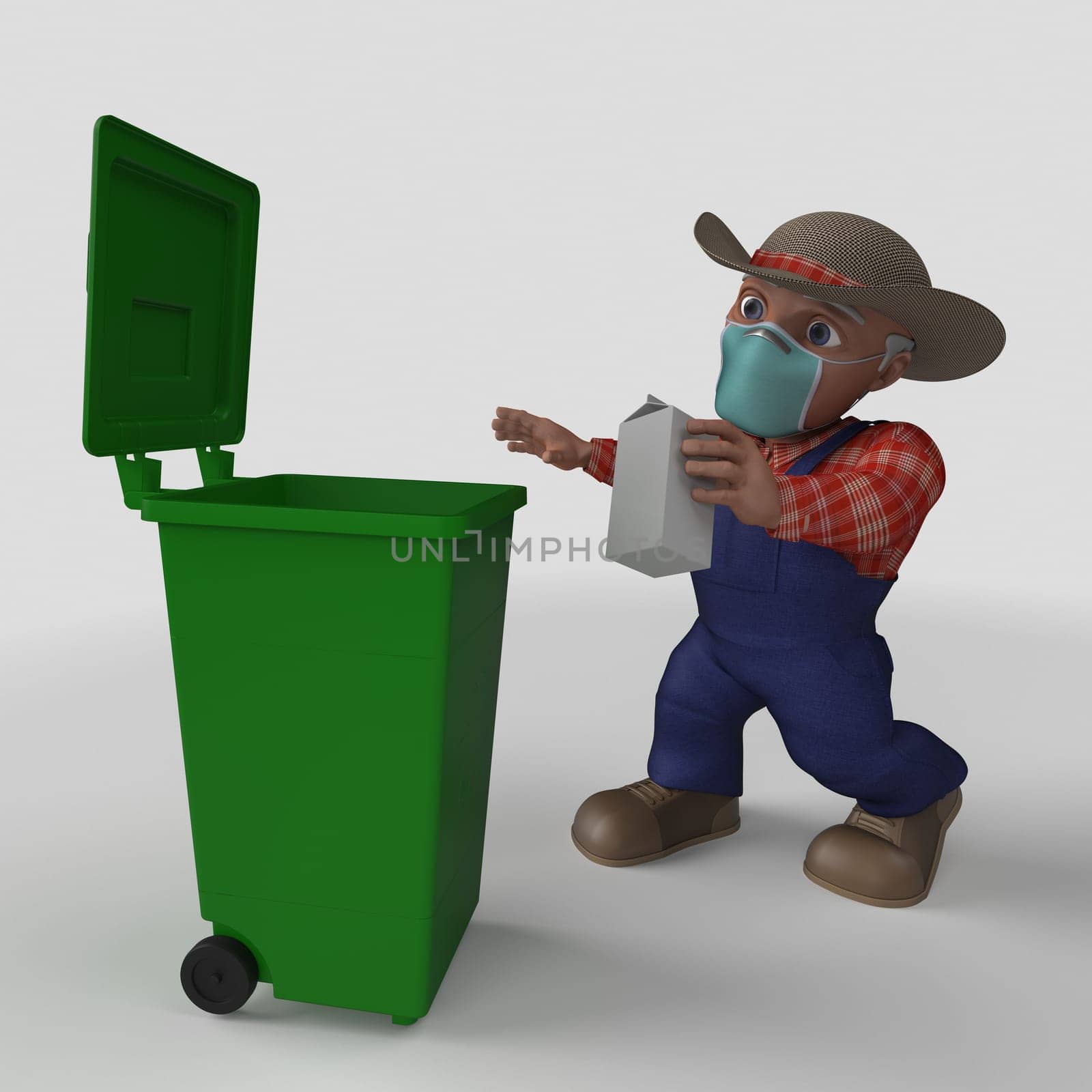 3D Render of Cartoon Farmer Character