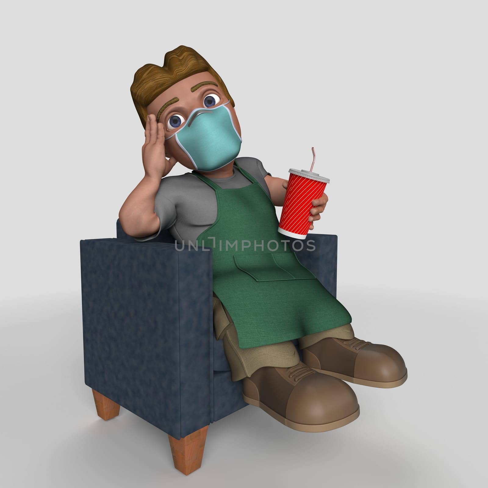 3D Render of Cartoon Shop Keeper Character