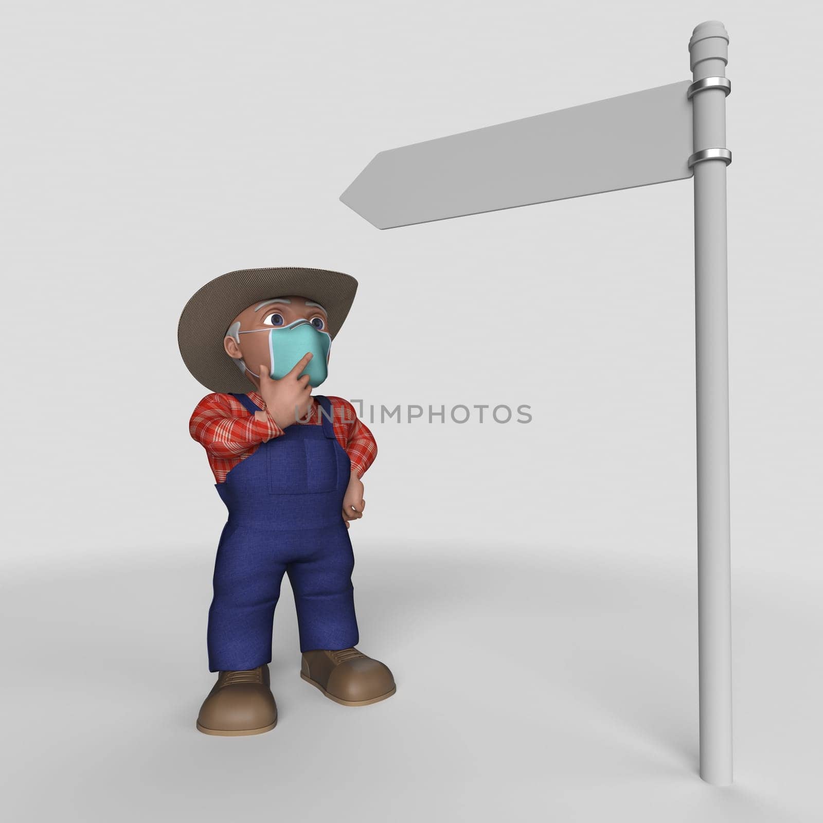 3D Render of Cartoon Farmer Character