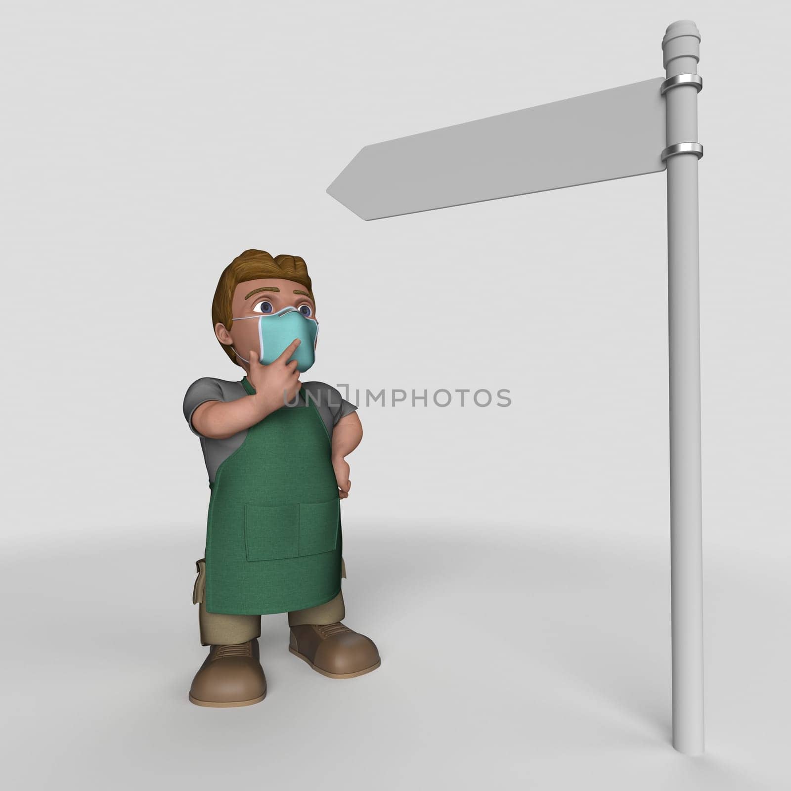 3D Render of Cartoon Shop Keeper Character