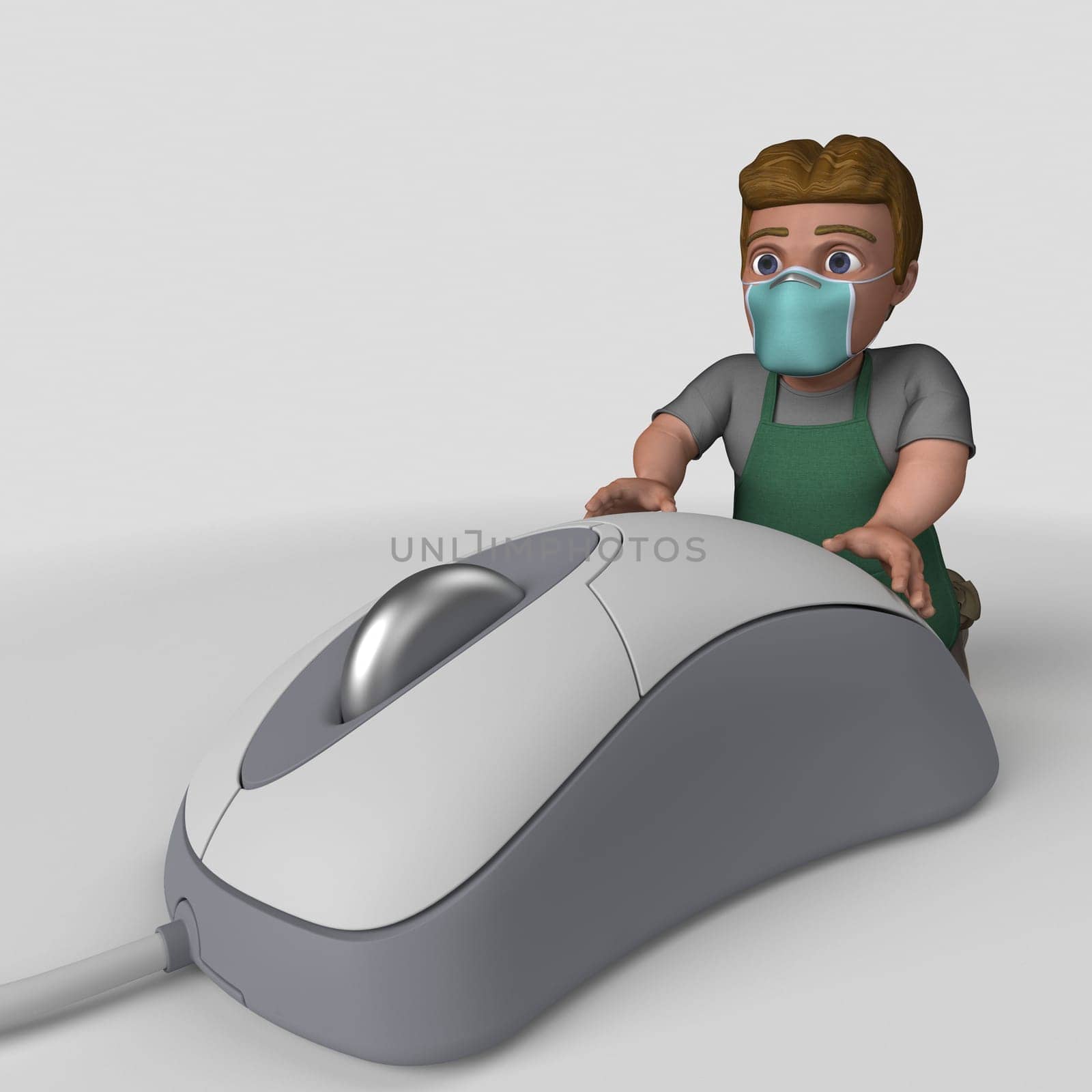 3D Render of Cartoon Shop Keeper Character