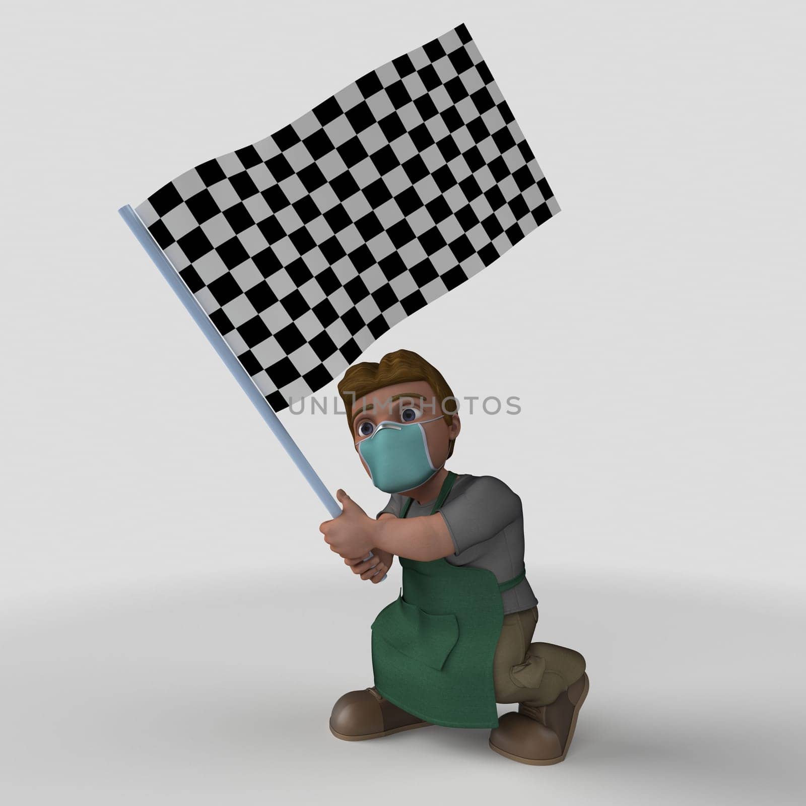 3D Render of Cartoon Shop Keeper Character