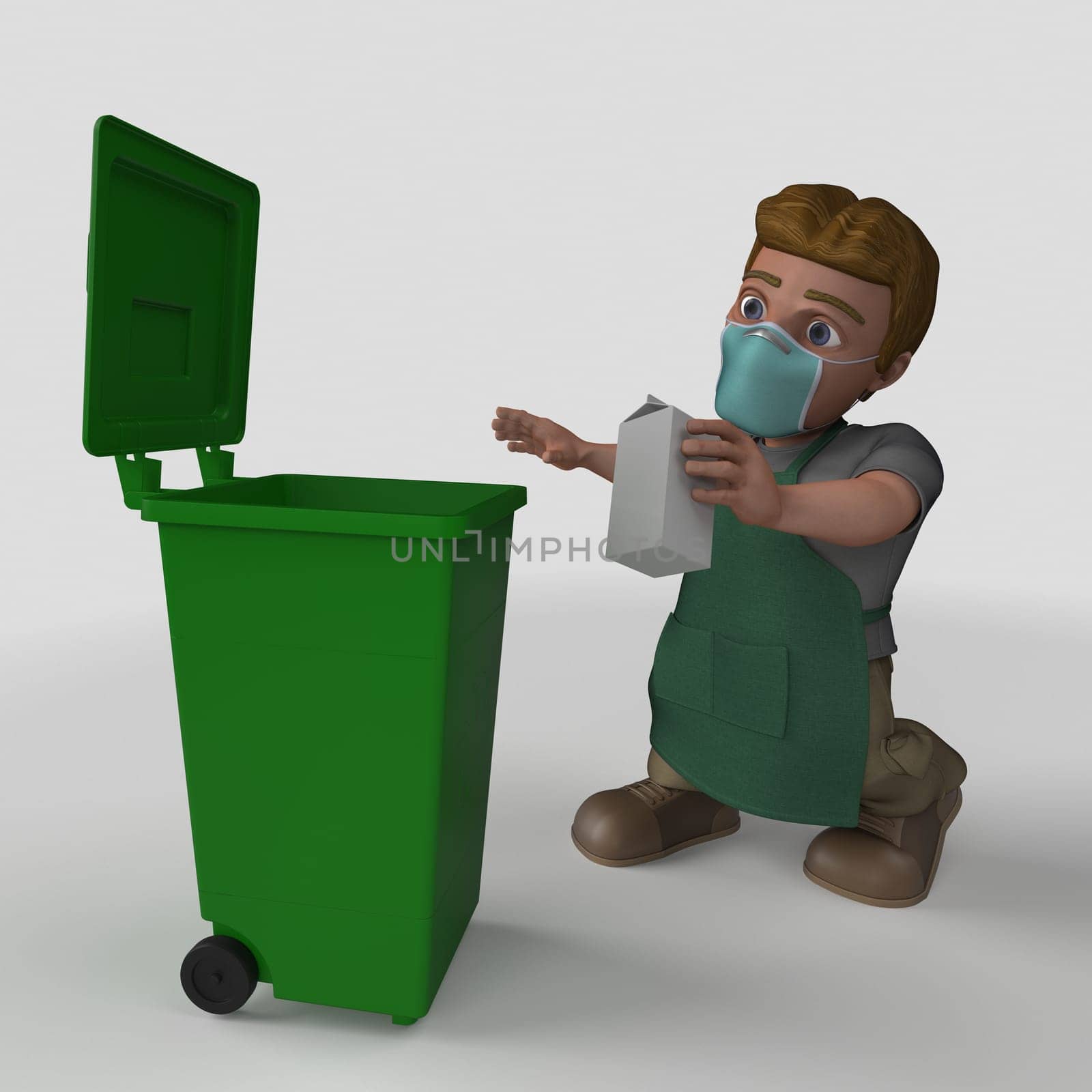 3D Render of Cartoon Shop Keeper Character