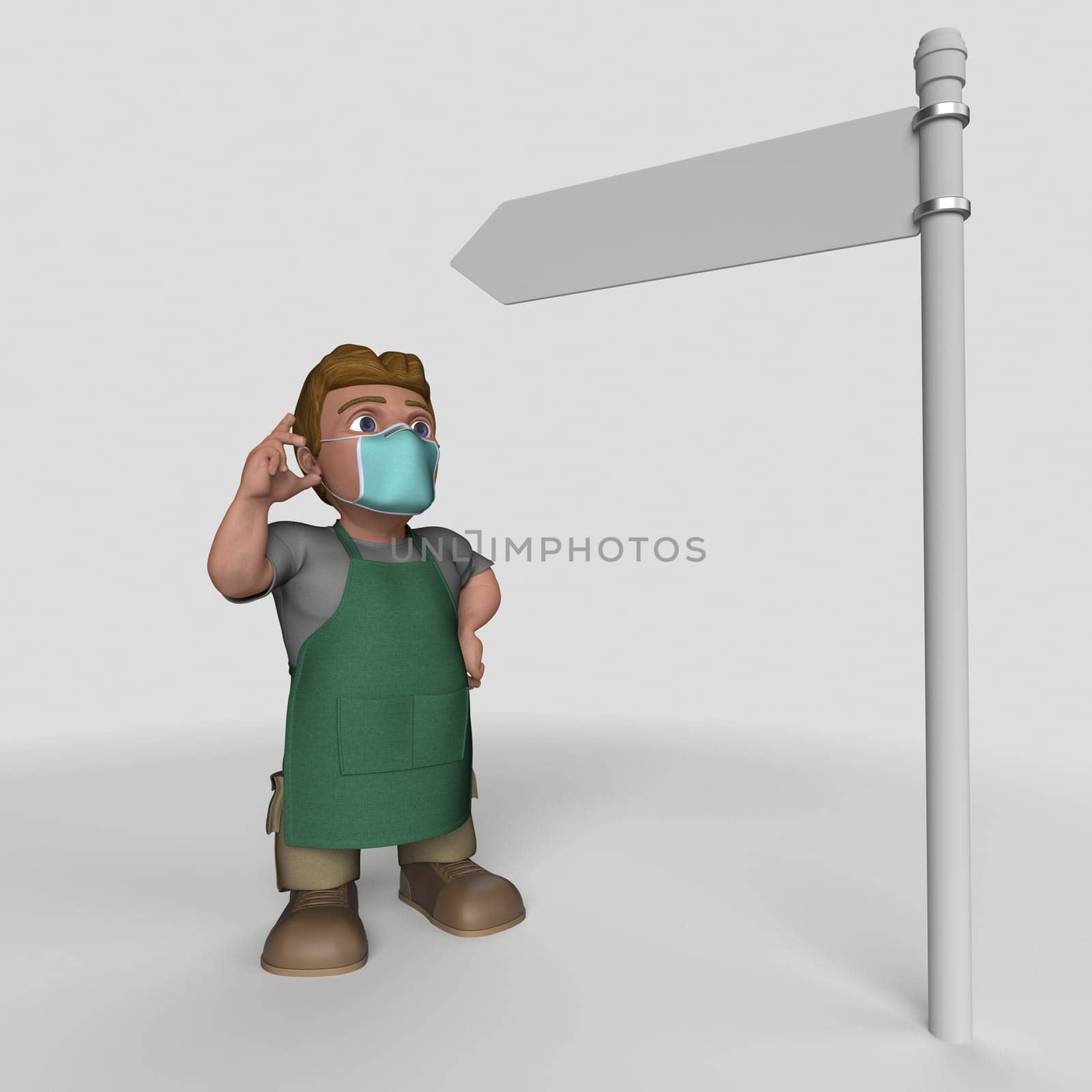 3D Render of Cartoon Shop Keeper Character