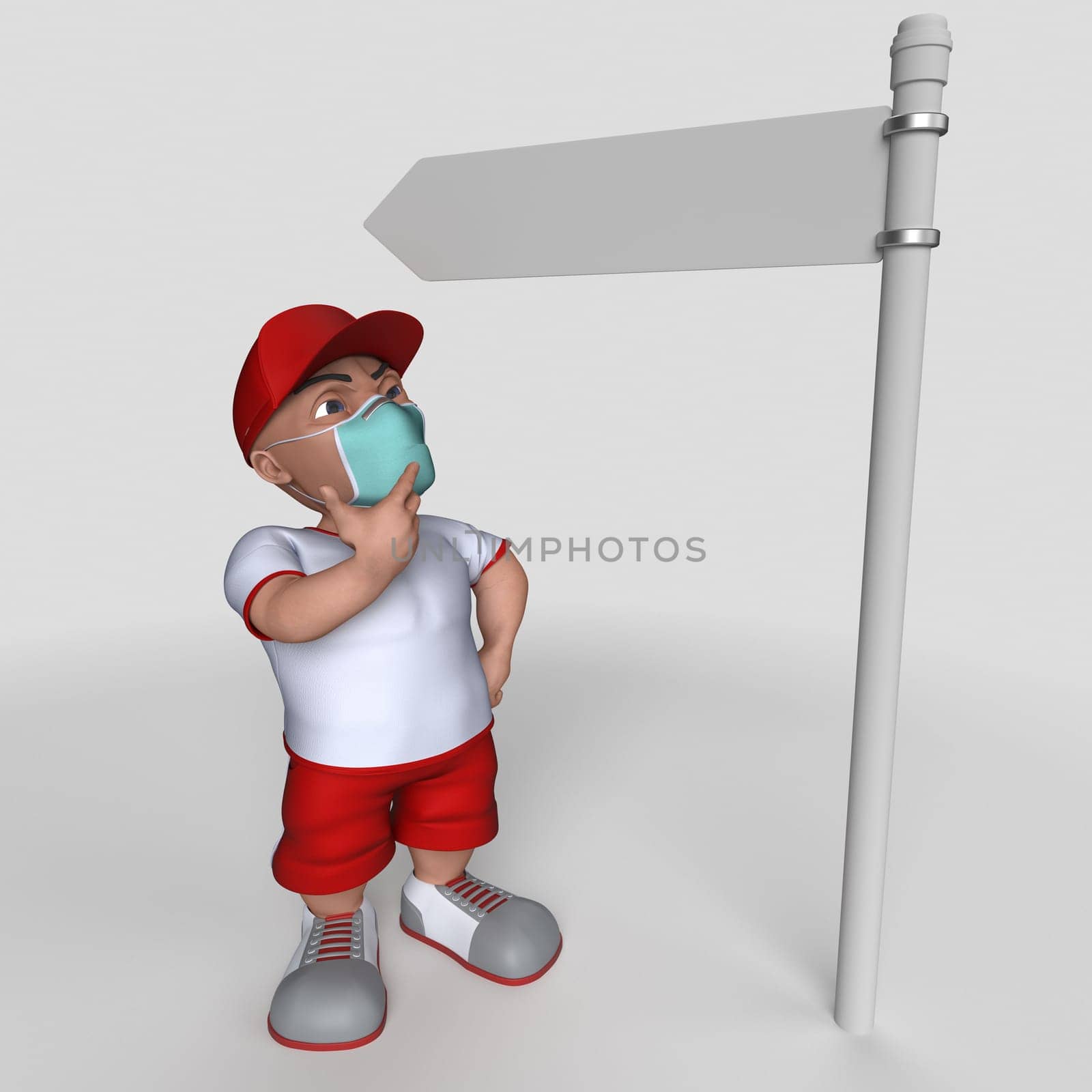 3D Render of Cartoon Sports Character in face mask