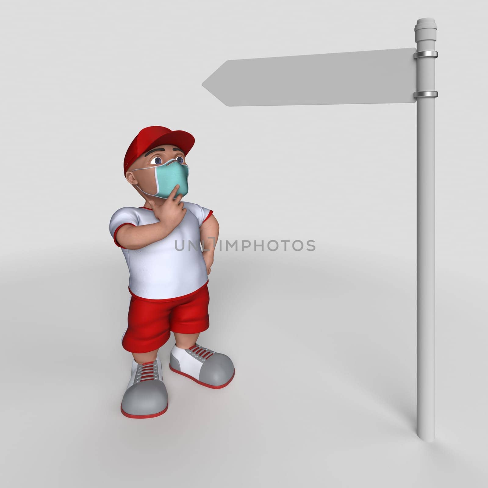 3D Render of Cartoon Sports Character in face mask