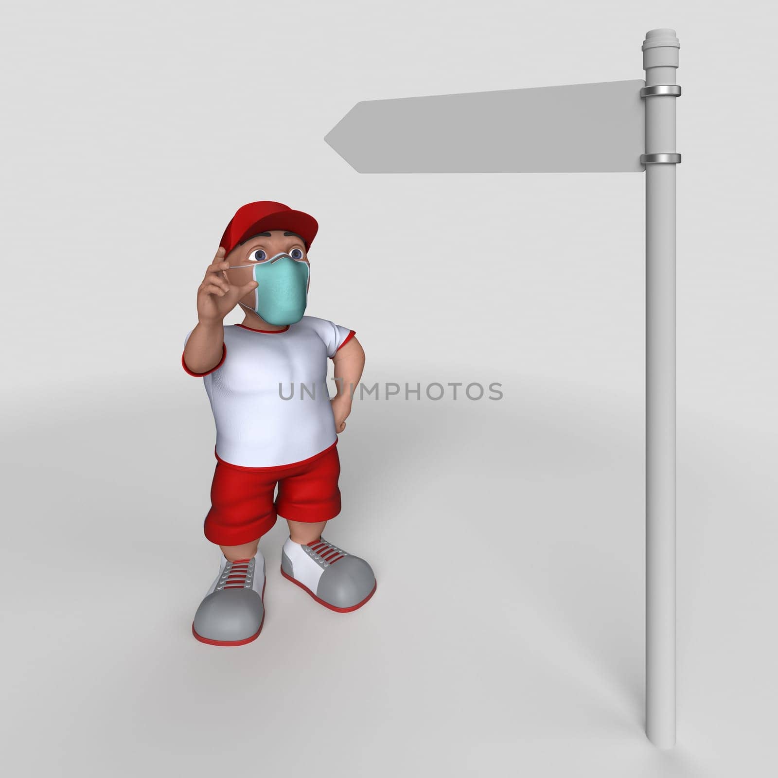 3D Render of Cartoon Sports Character in face mask