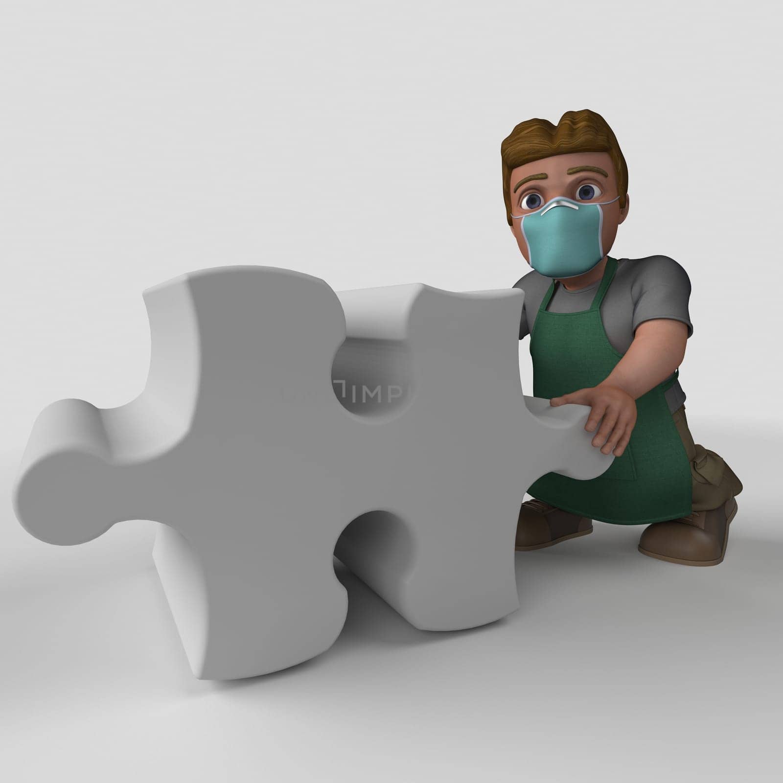 3D Render of Cartoon Shop Keeper Character
