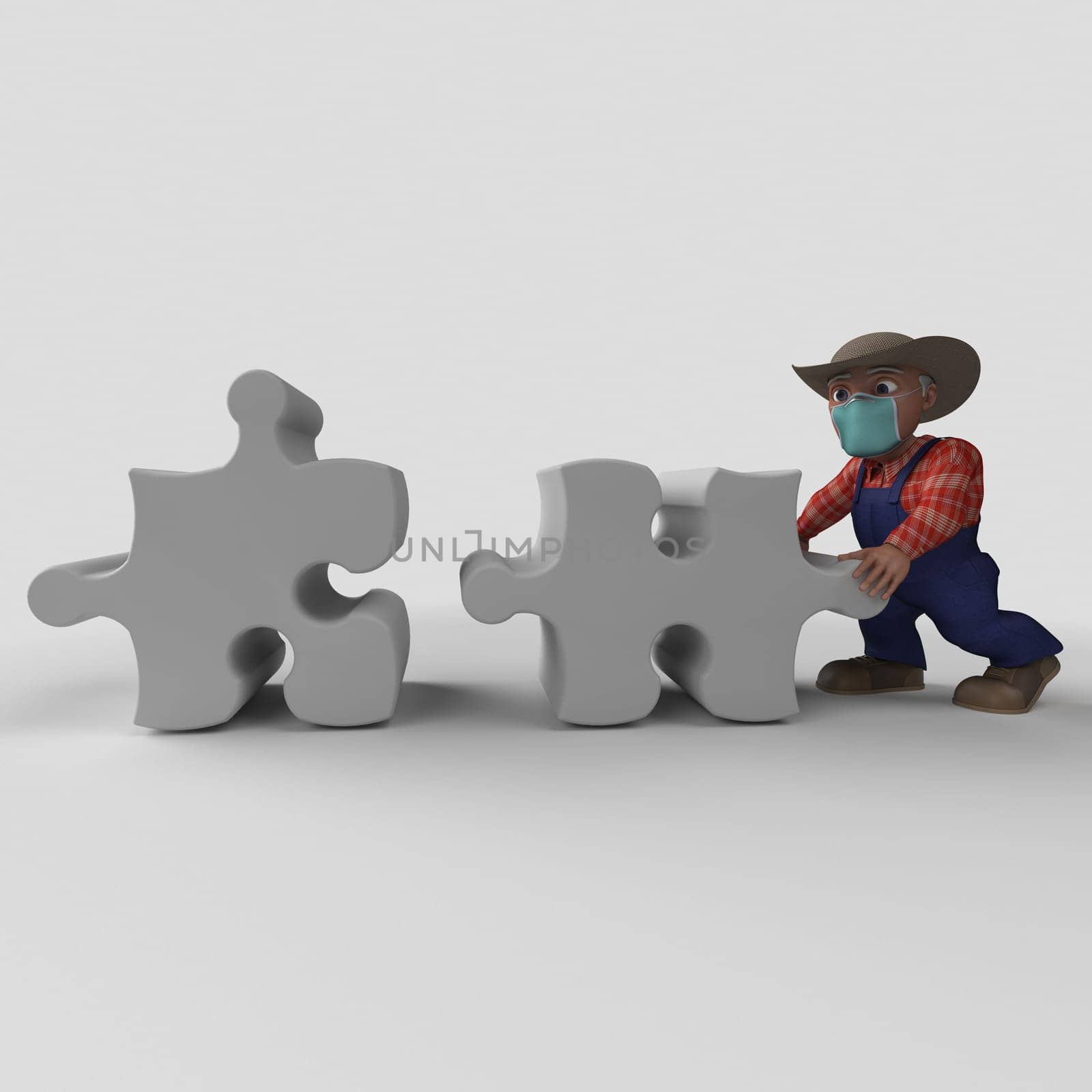 3D Render of Cartoon Farmer Character