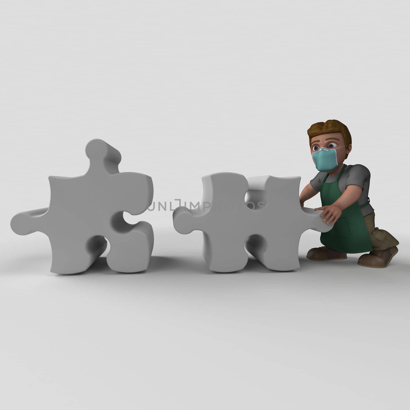 3D Render of Cartoon Shop Keeper Character