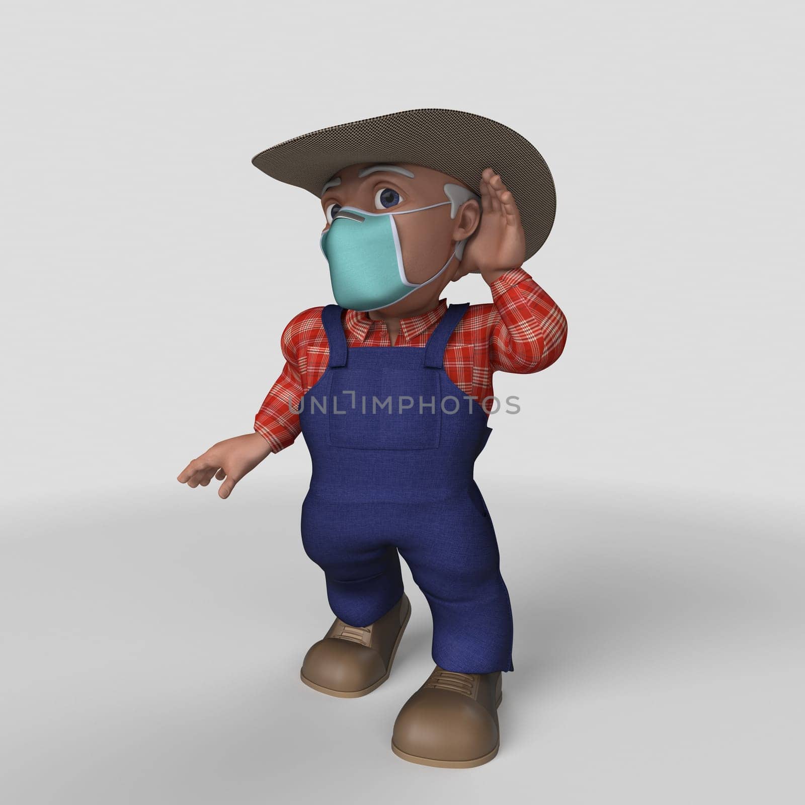 3D Render of Cartoon Farmer Character