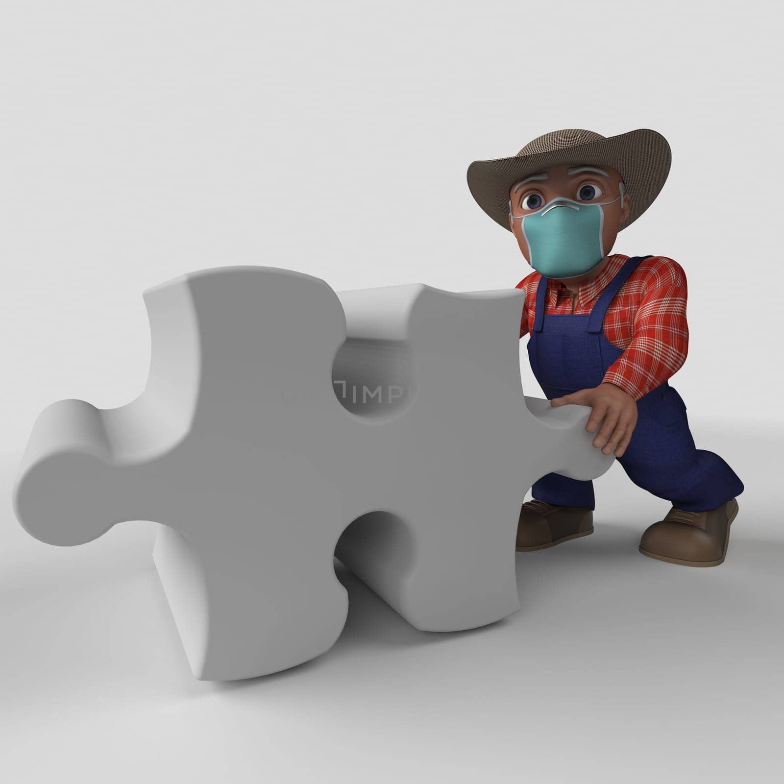 3D Render of Cartoon Farmer Character