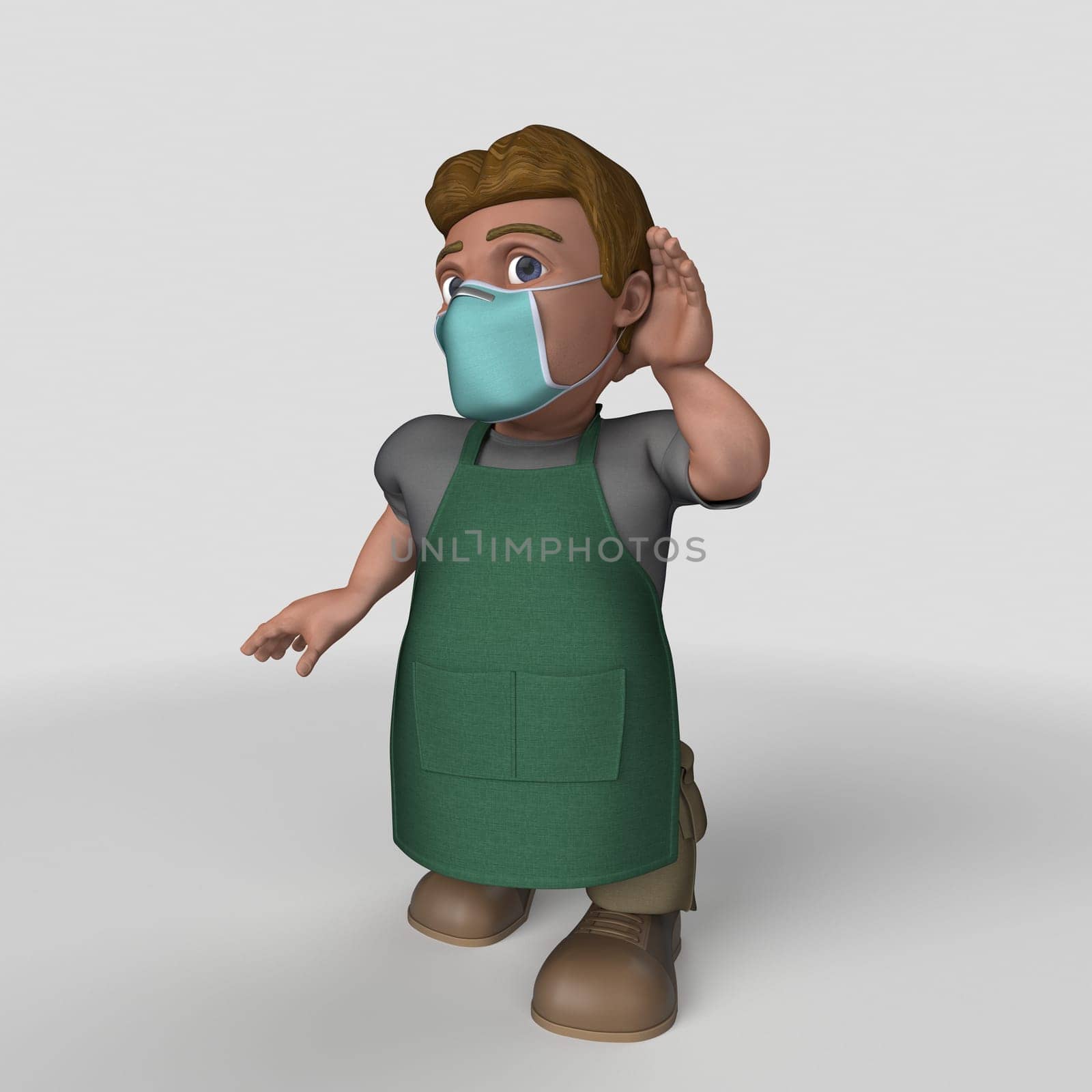 3D Render of Cartoon Shop Keeper Character