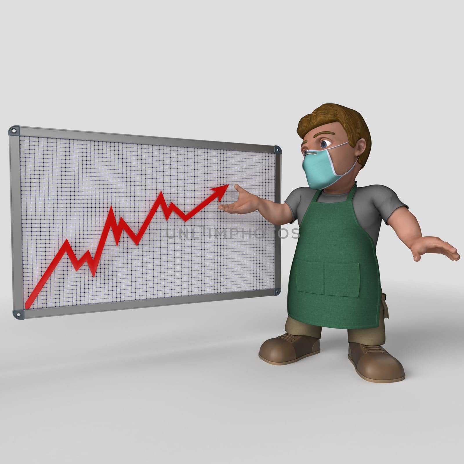 3D Render of Cartoon Shop Keeper Character