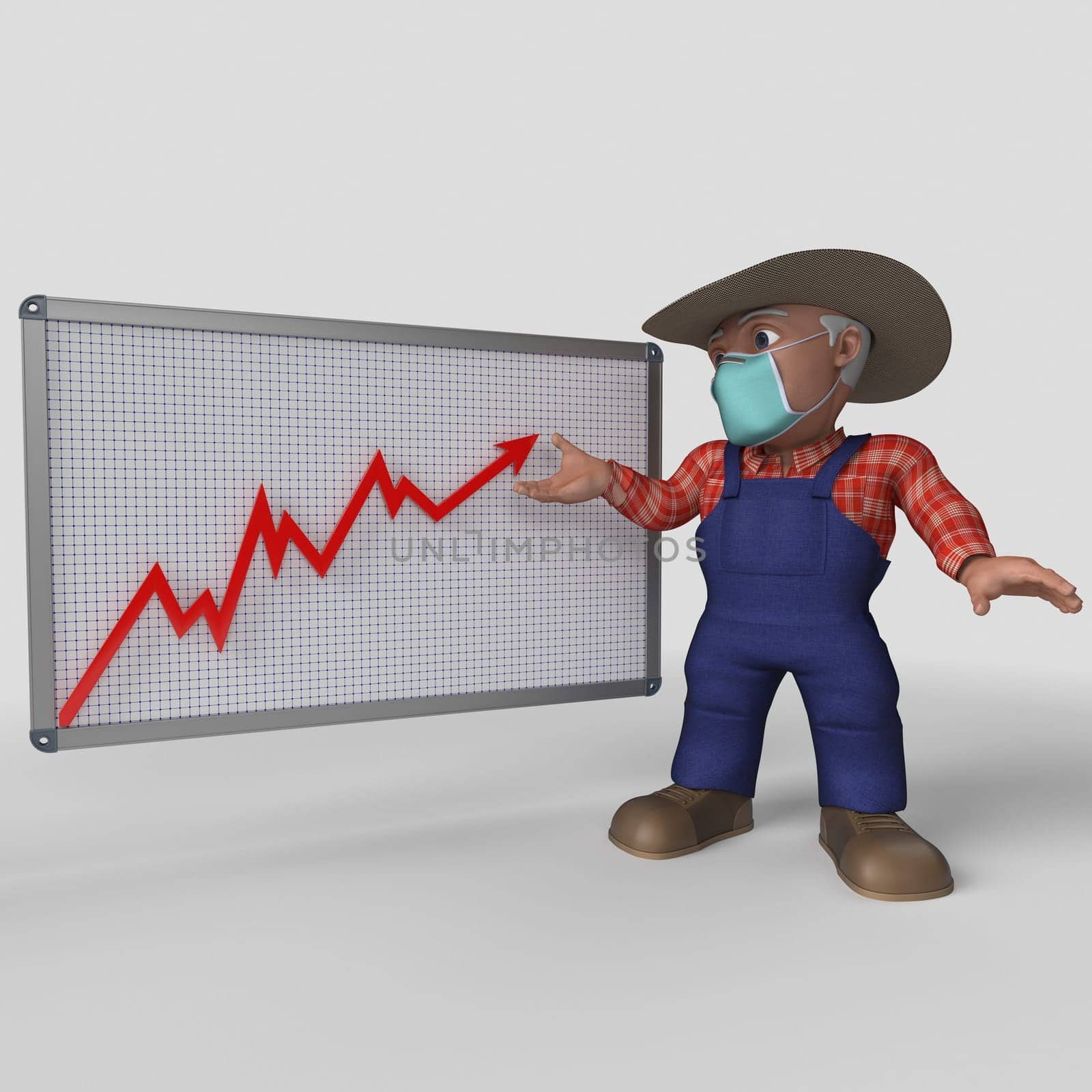 3D Render of Cartoon Farmer Character