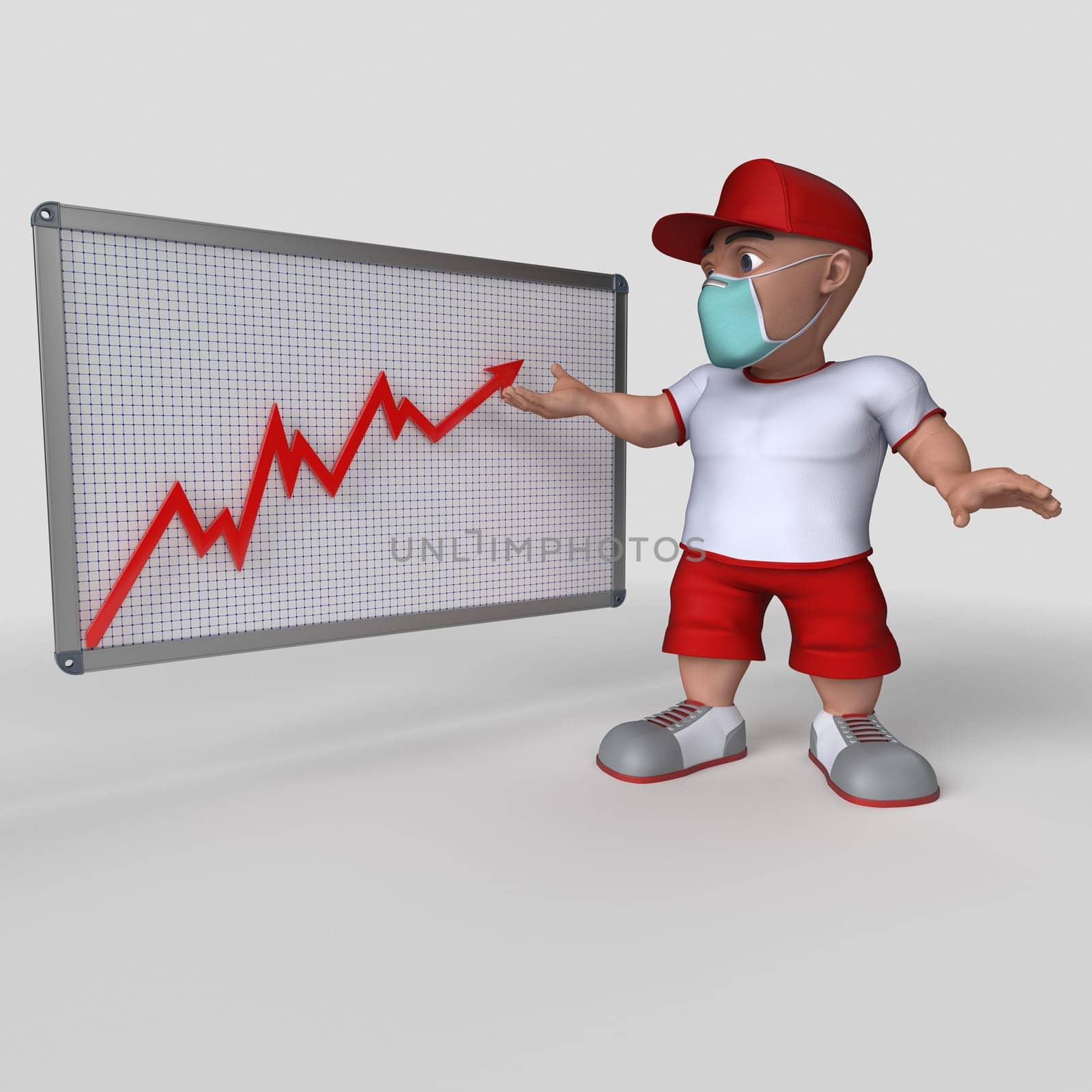 3D Render of Cartoon Sports Character in face mask