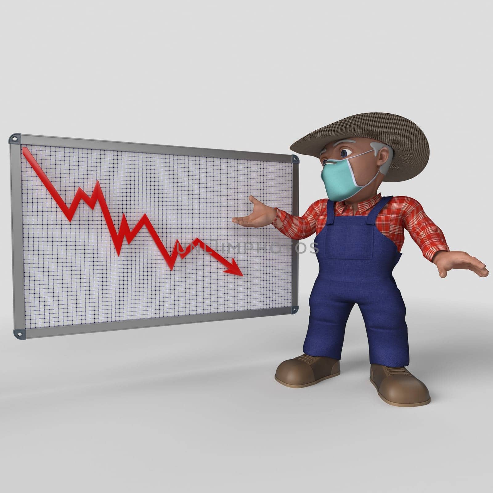 3D Render of Cartoon Farmer Character