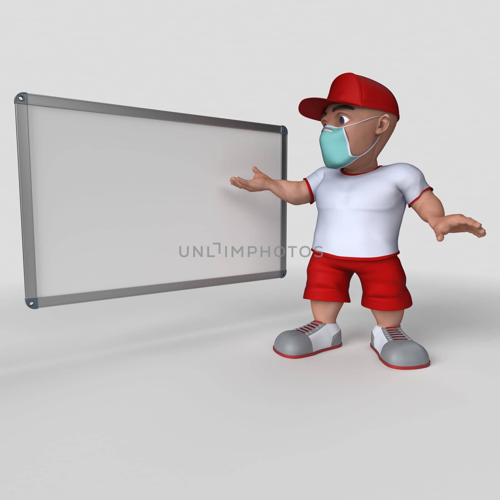 3D Render of Cartoon Sports Character in face mask