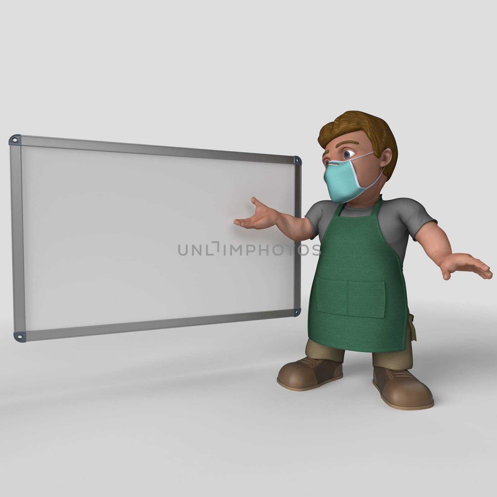 3D Render of Cartoon Shop Keeper Character