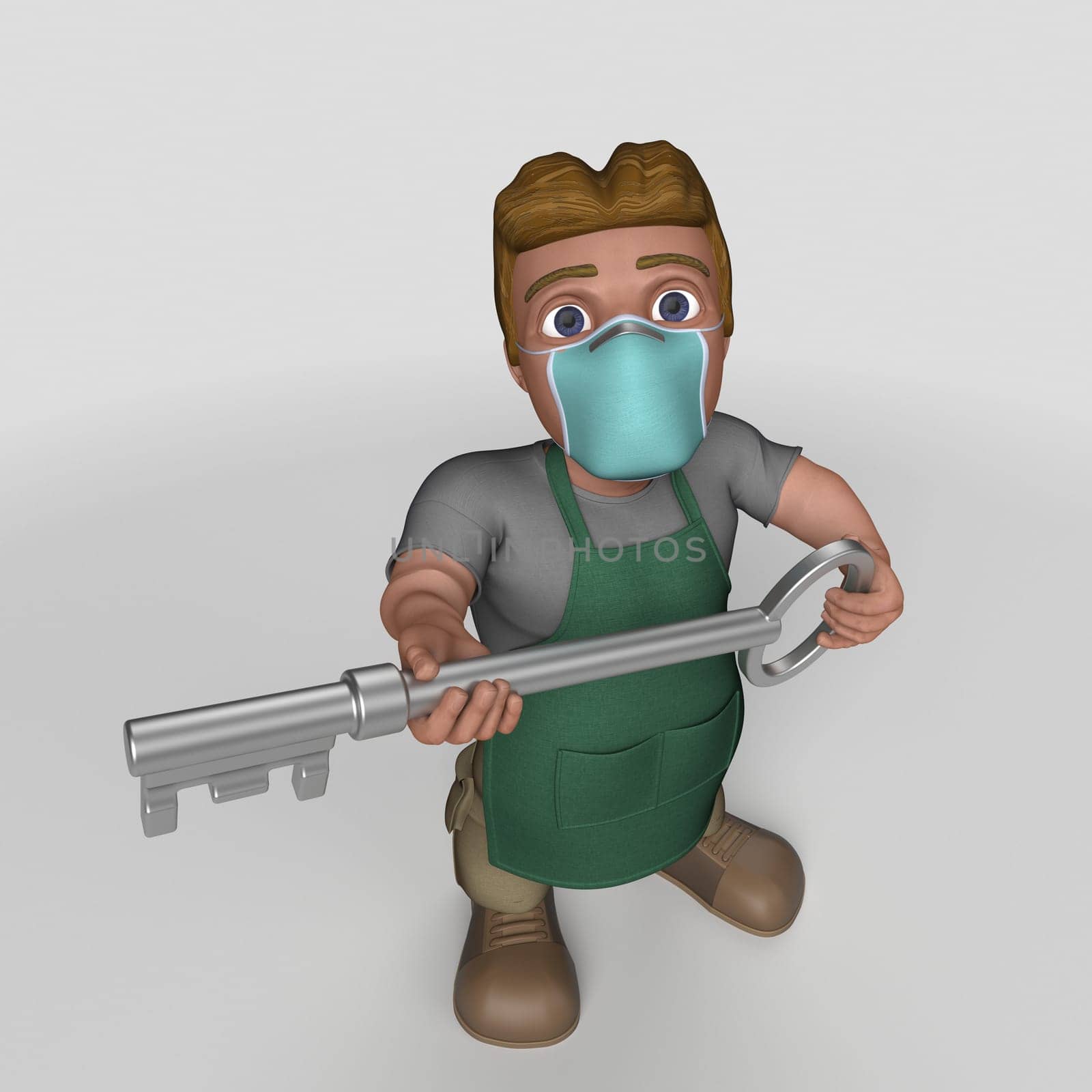 3D Render of Cartoon Shop Keeper Character
