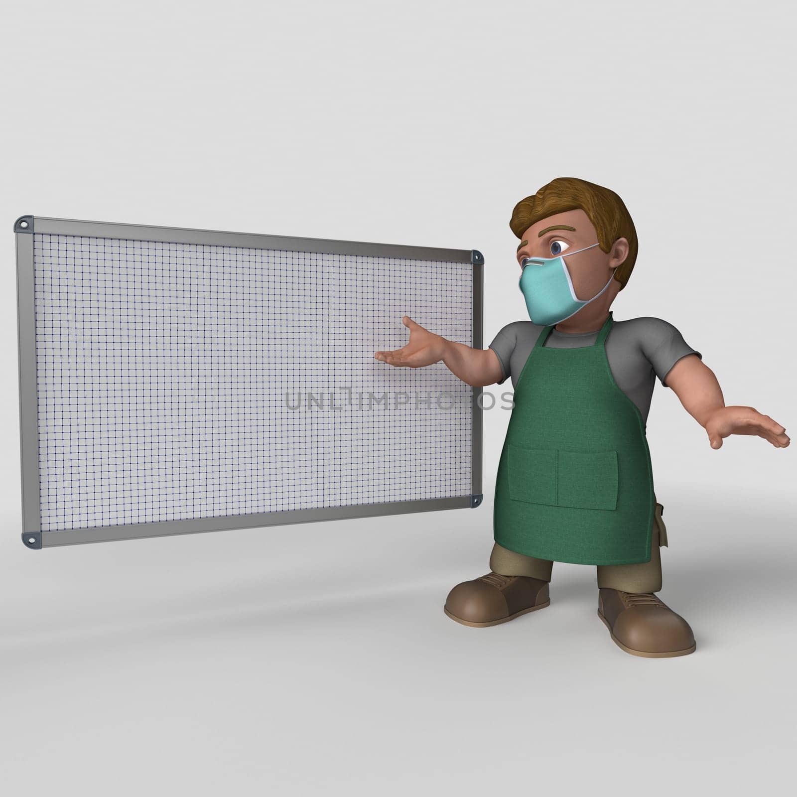 3D Render of Cartoon Shop Keeper Character