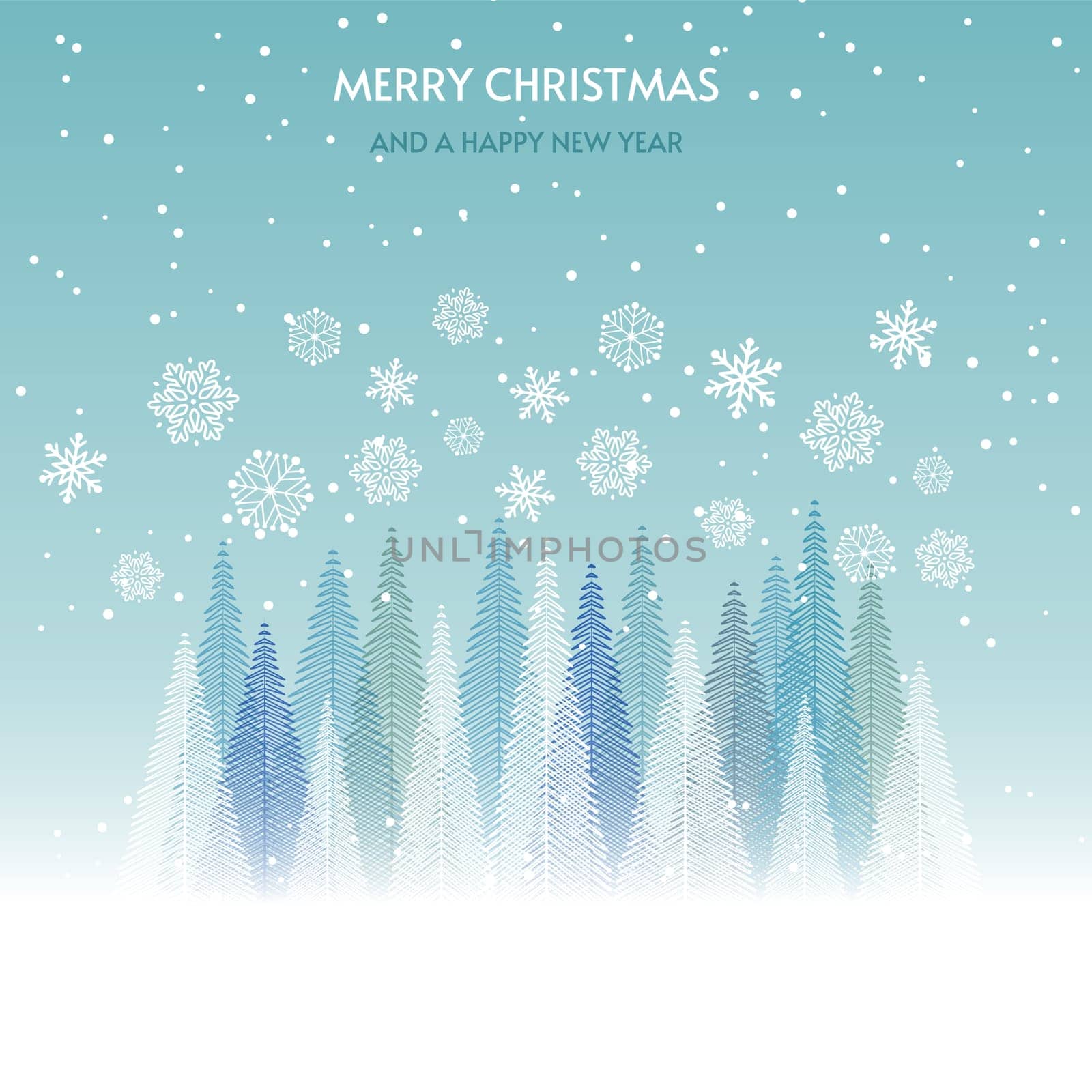 Christmas background with abstract trees and snowflakes design