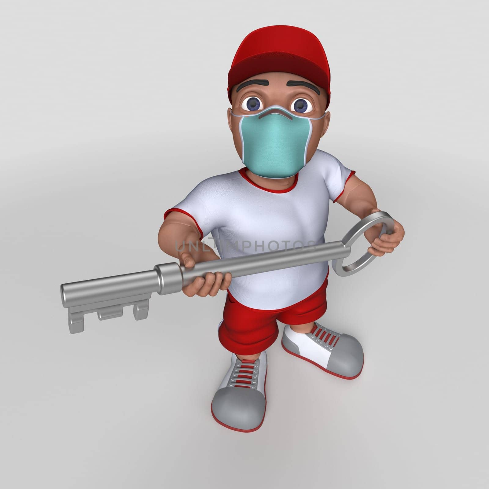3D Render of Cartoon Sports Character in face mask