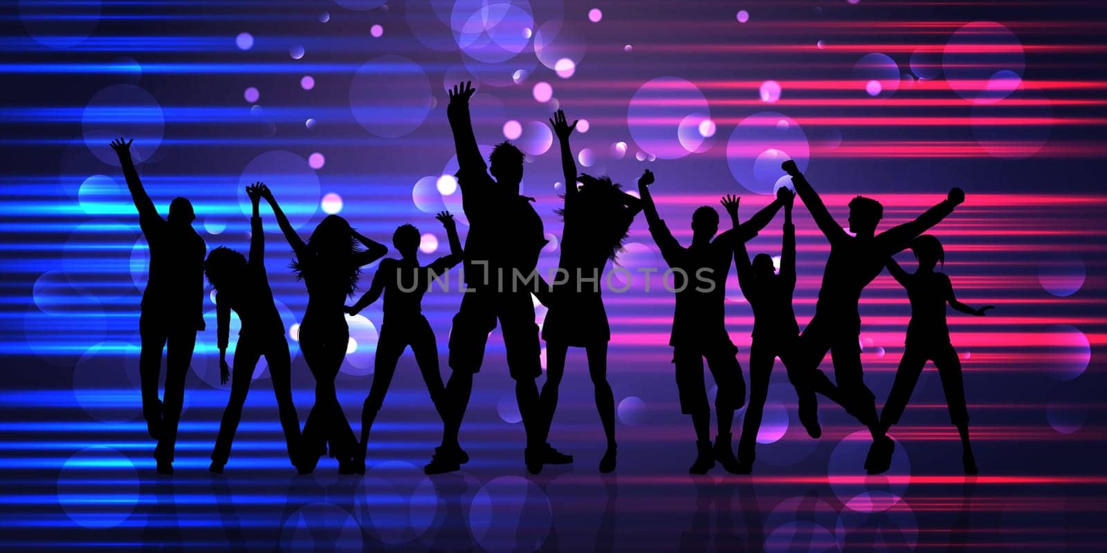 Abstract banner with silhouettes of party people dancing