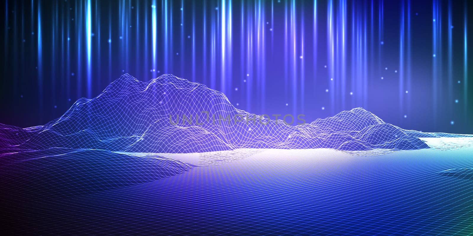 Abstract banner with a modern wireframe landscape design