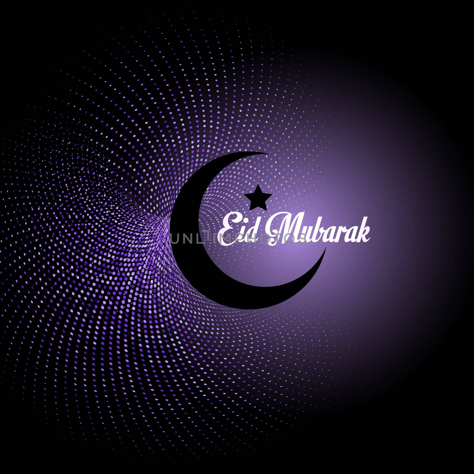 Eid Mubarak background with crescent on abstract polka dot background