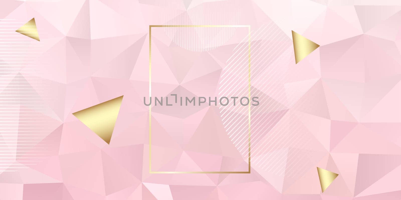 Abstract banner with low poly gold and pink design