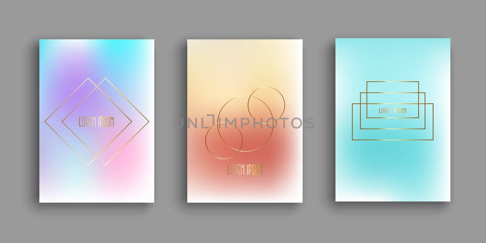 Abstract brochure templates with gradient designs and gold geometric shapes