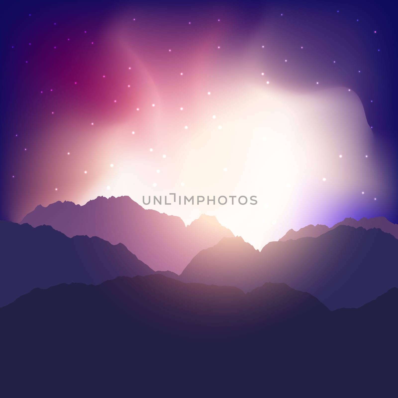 Landscape background with mountains against a sunset sky