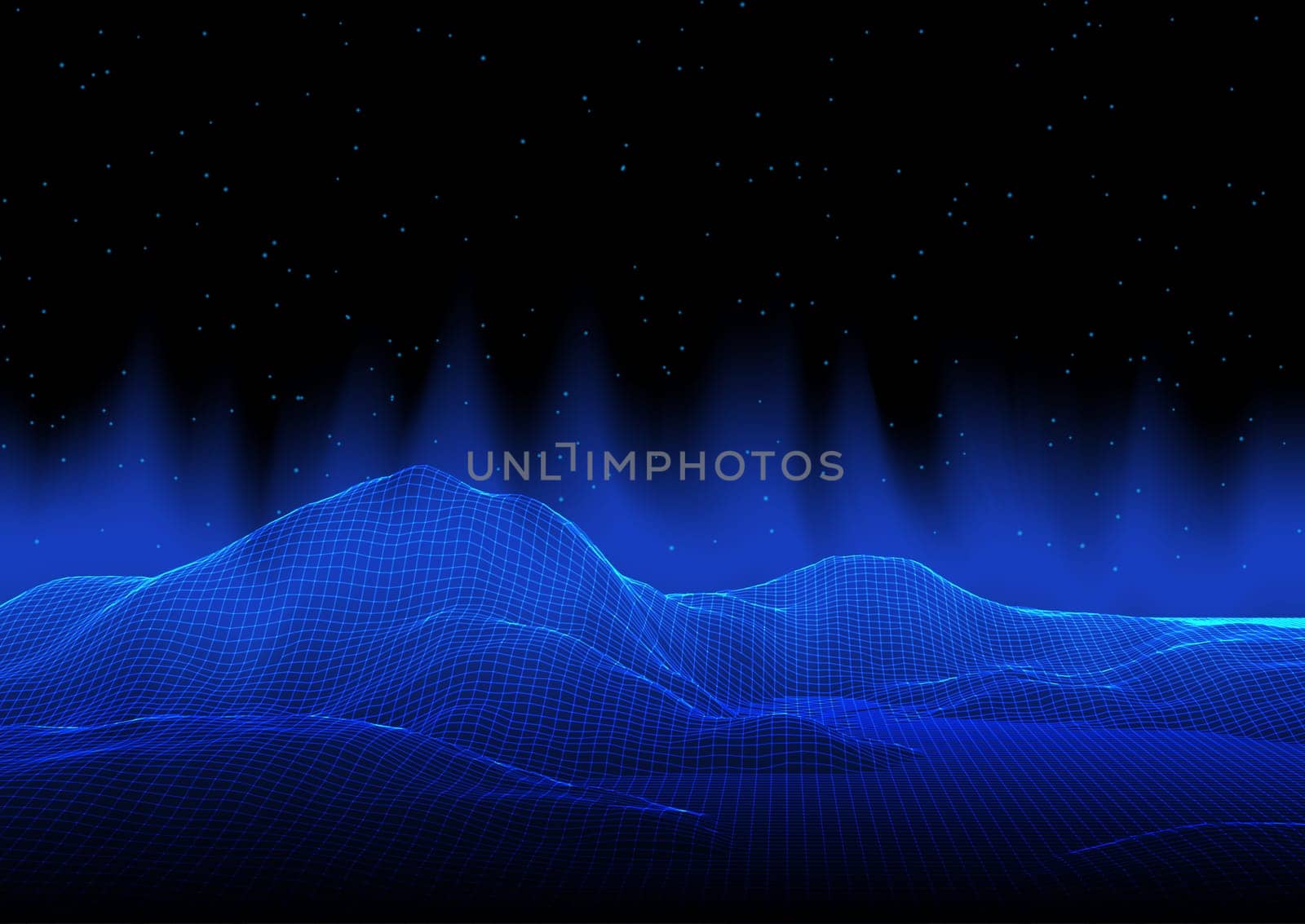 Abstract modern background with wireframe landscape against a starry sky
