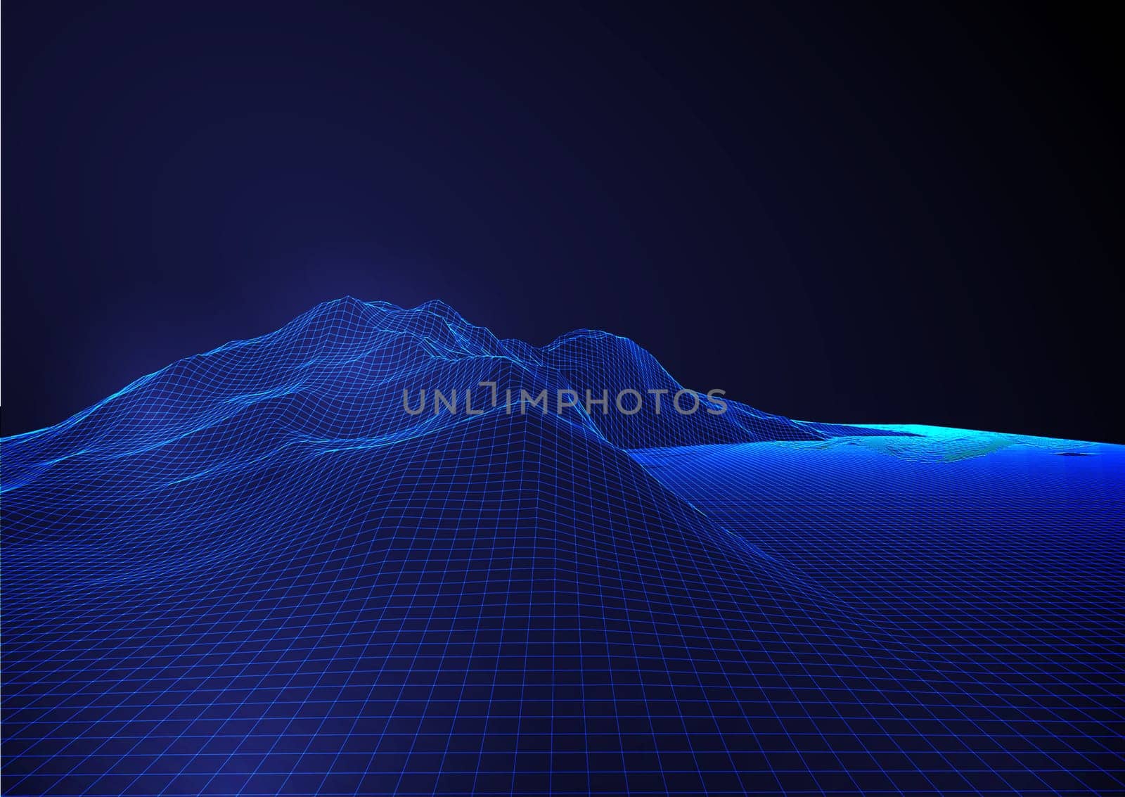 Abstract modern futuristic background with a detailed wireframe terrain landscape