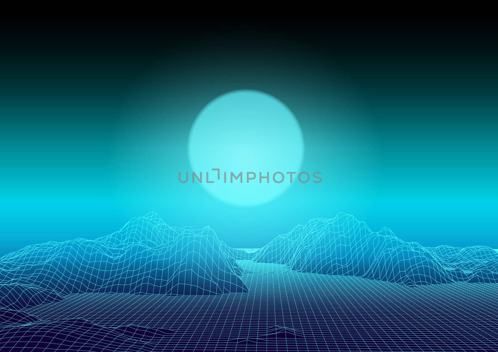 Abstract landscape background with a modern techno wireframe design