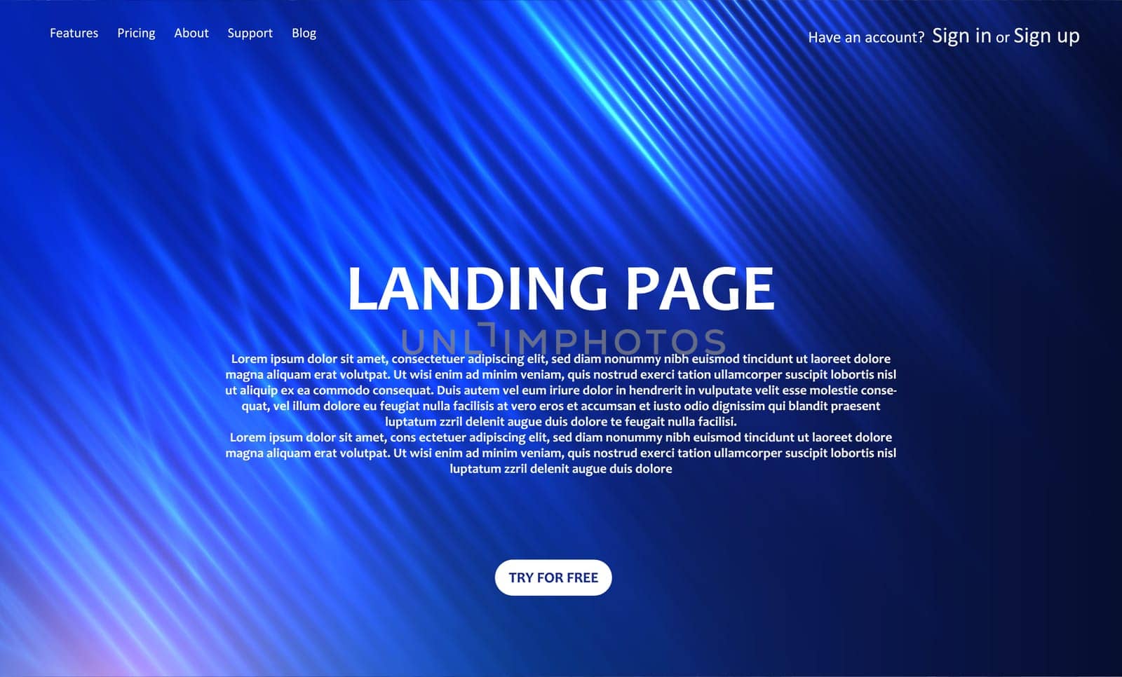 Website landing page template with an abstract blur design
