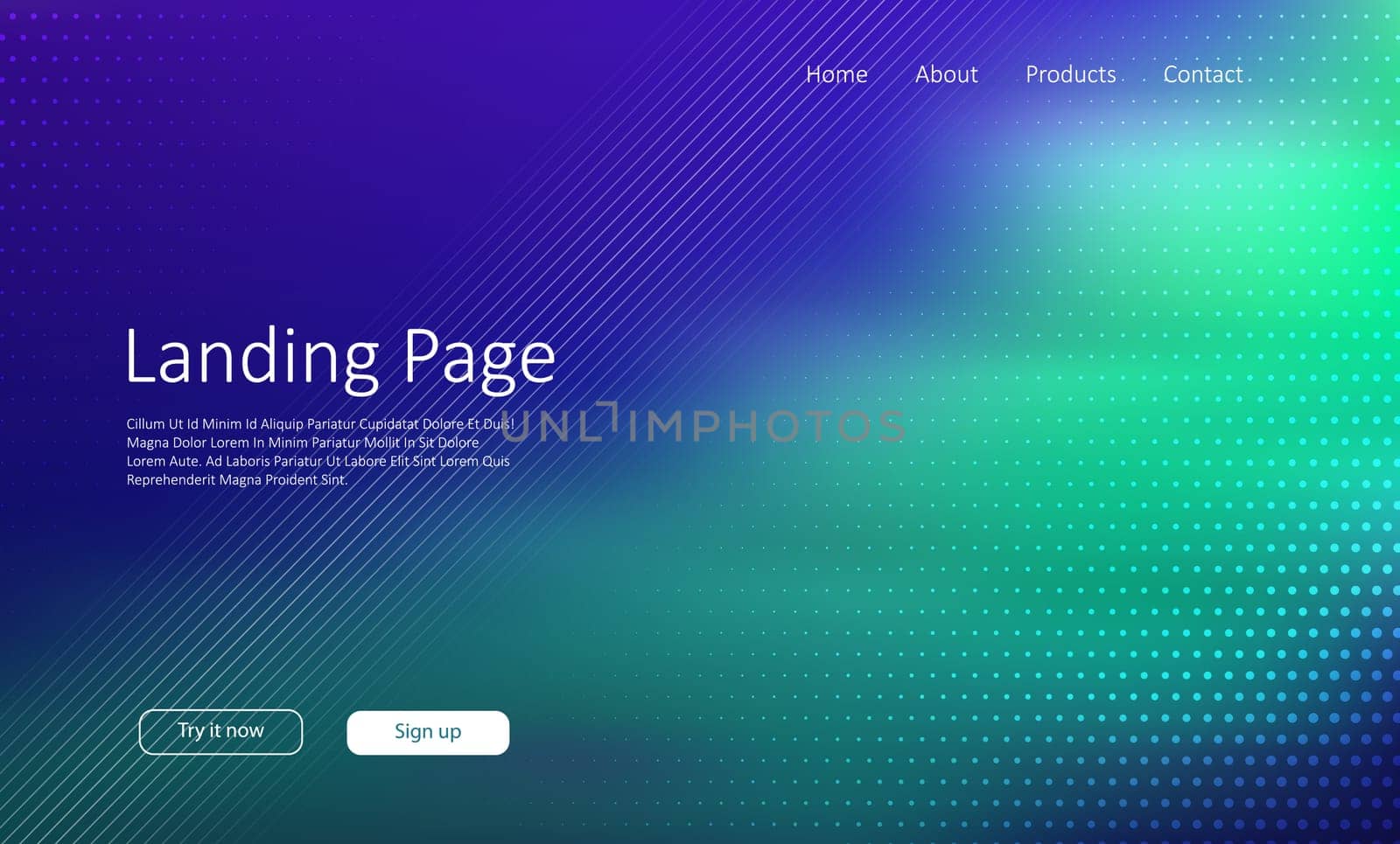 Abstract website landing page with halftone dots design