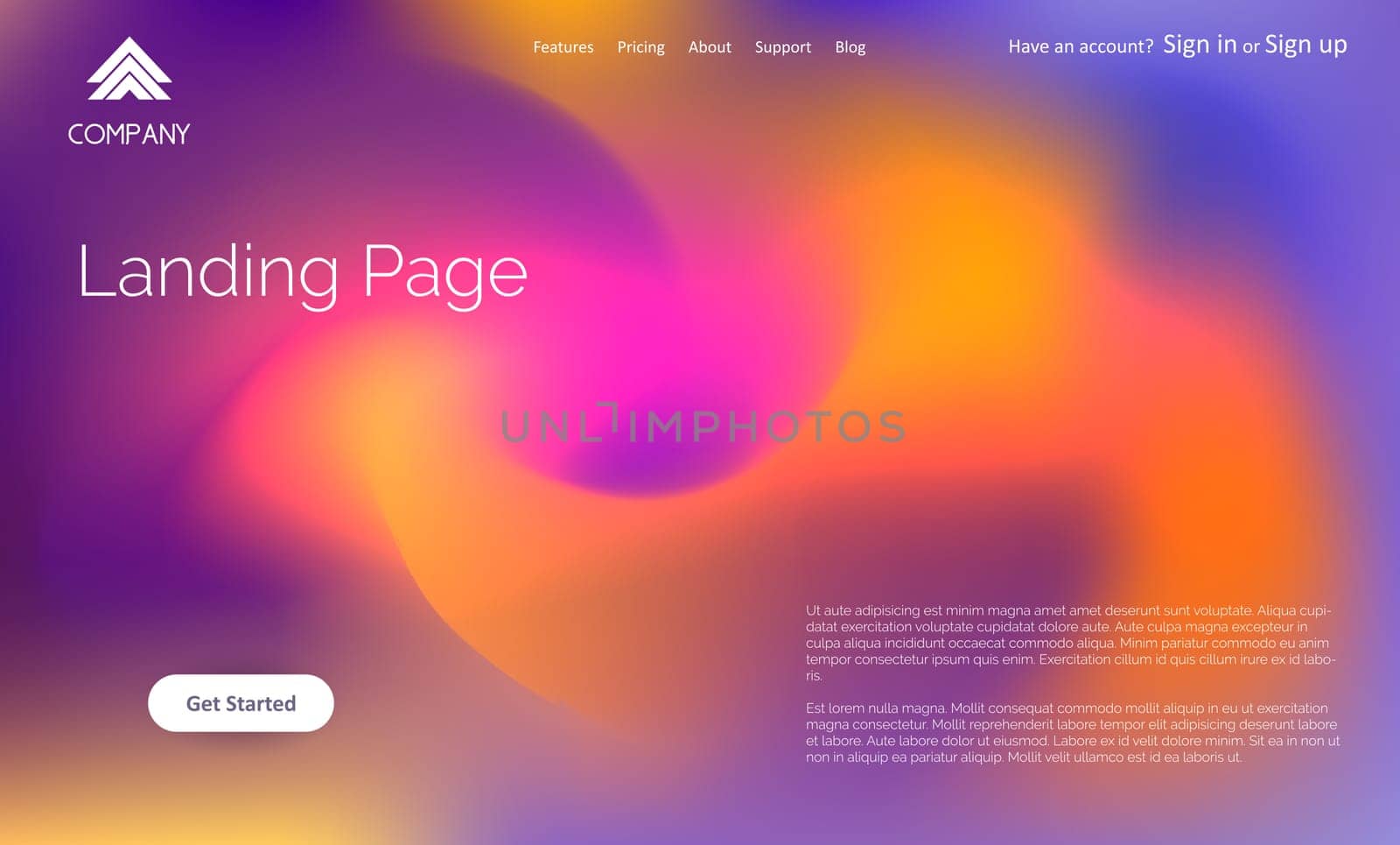 Website landing page template with an abstract blur design