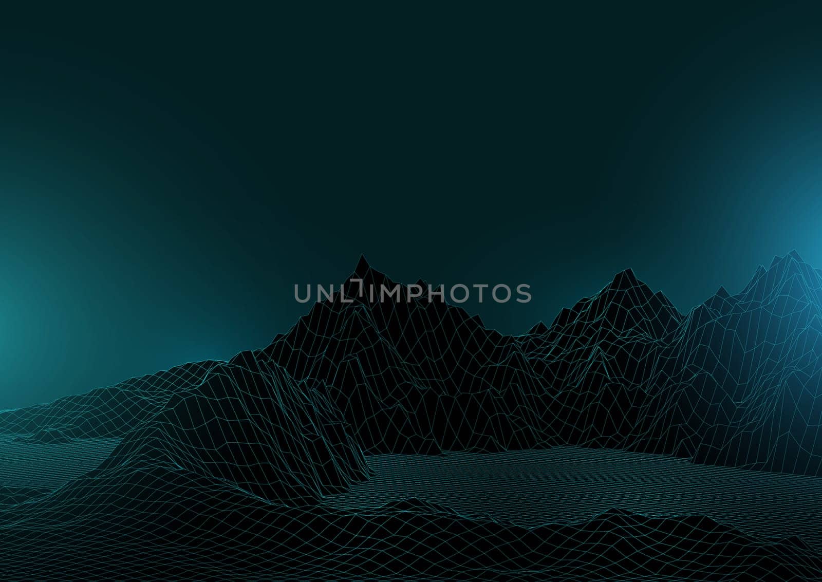 3D style abstract background with wireframe landscape