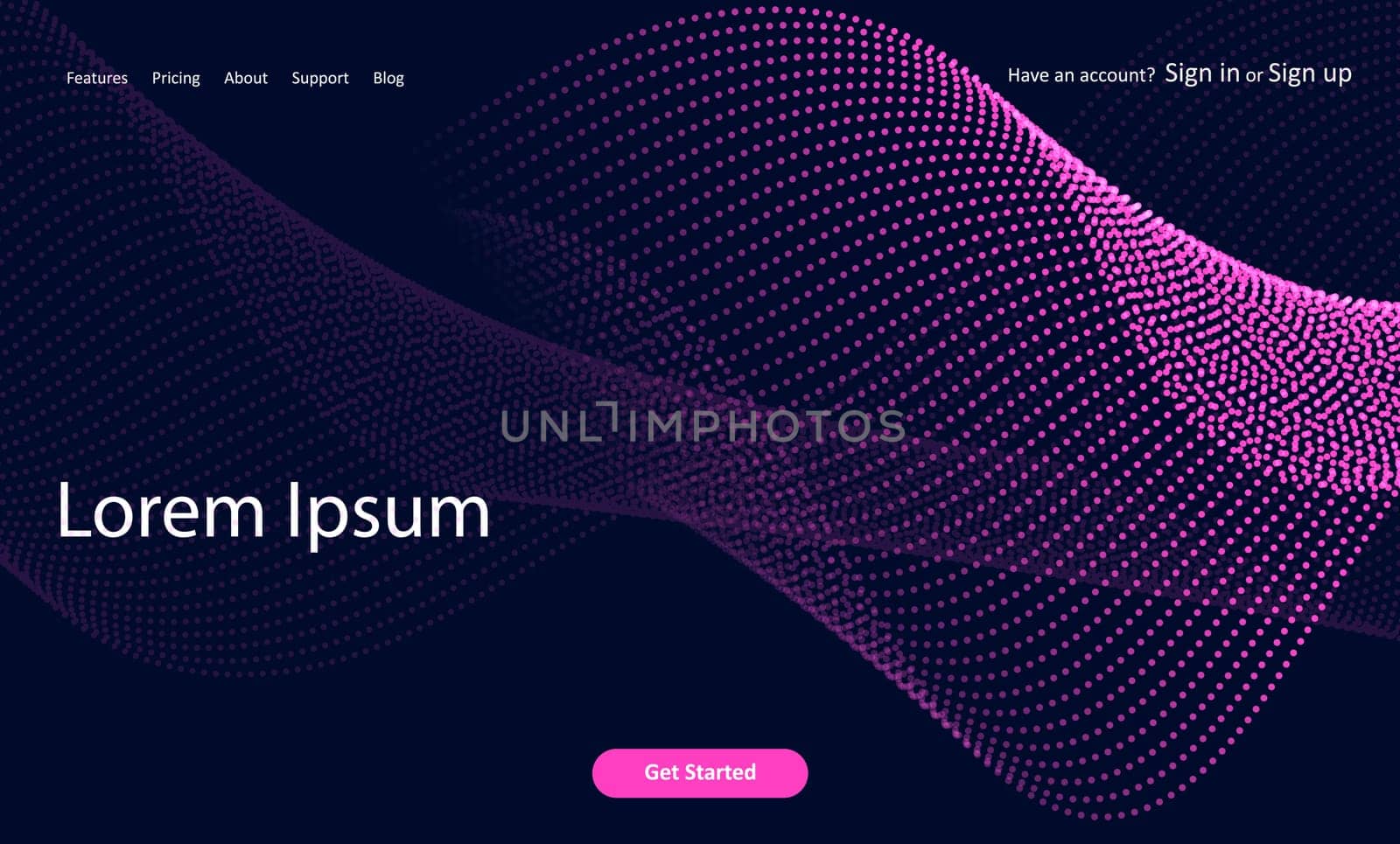 Abstract website landing page with a halftone dots design
