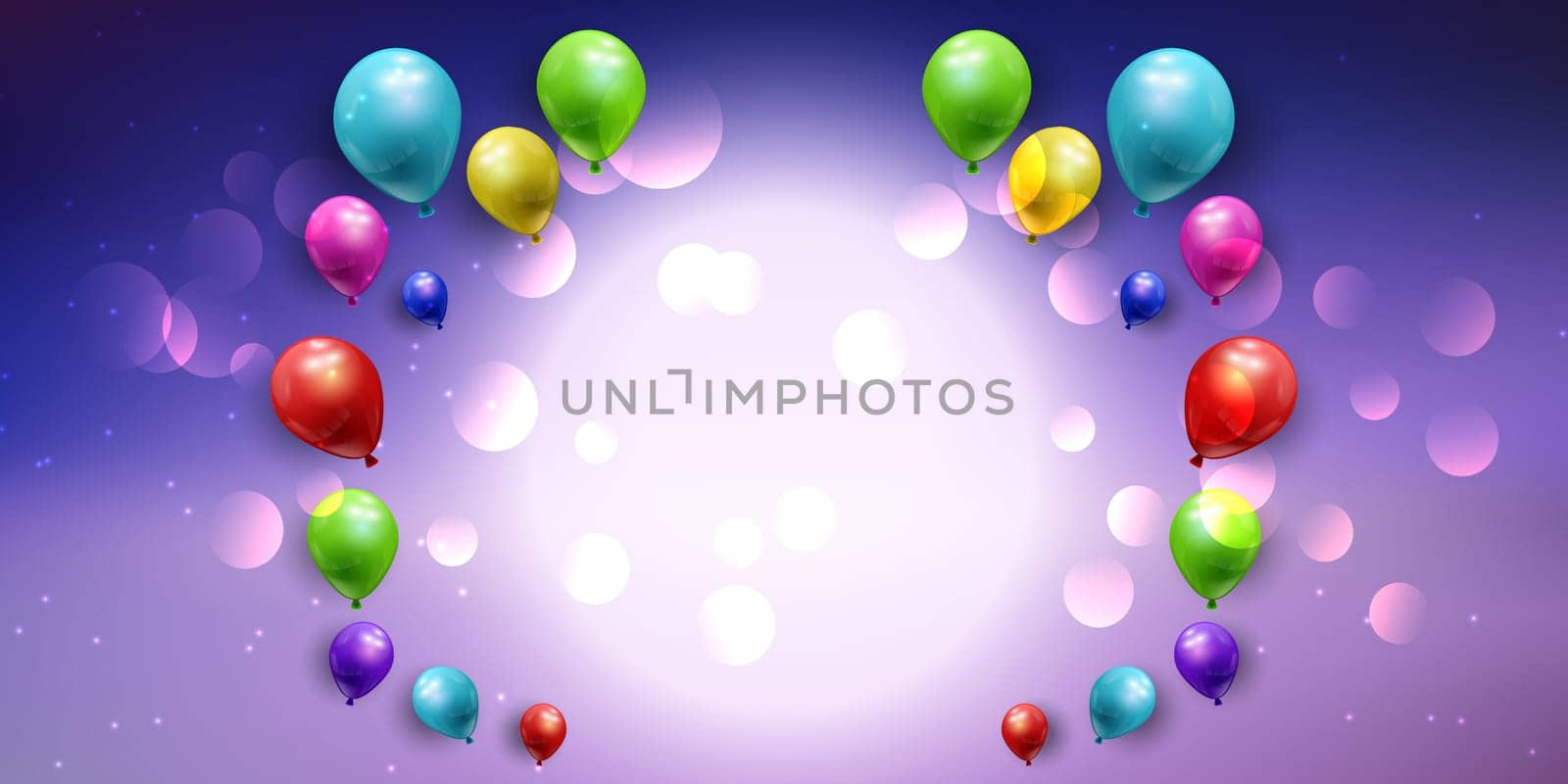 Celebration banner with balloon and bokeh lights design