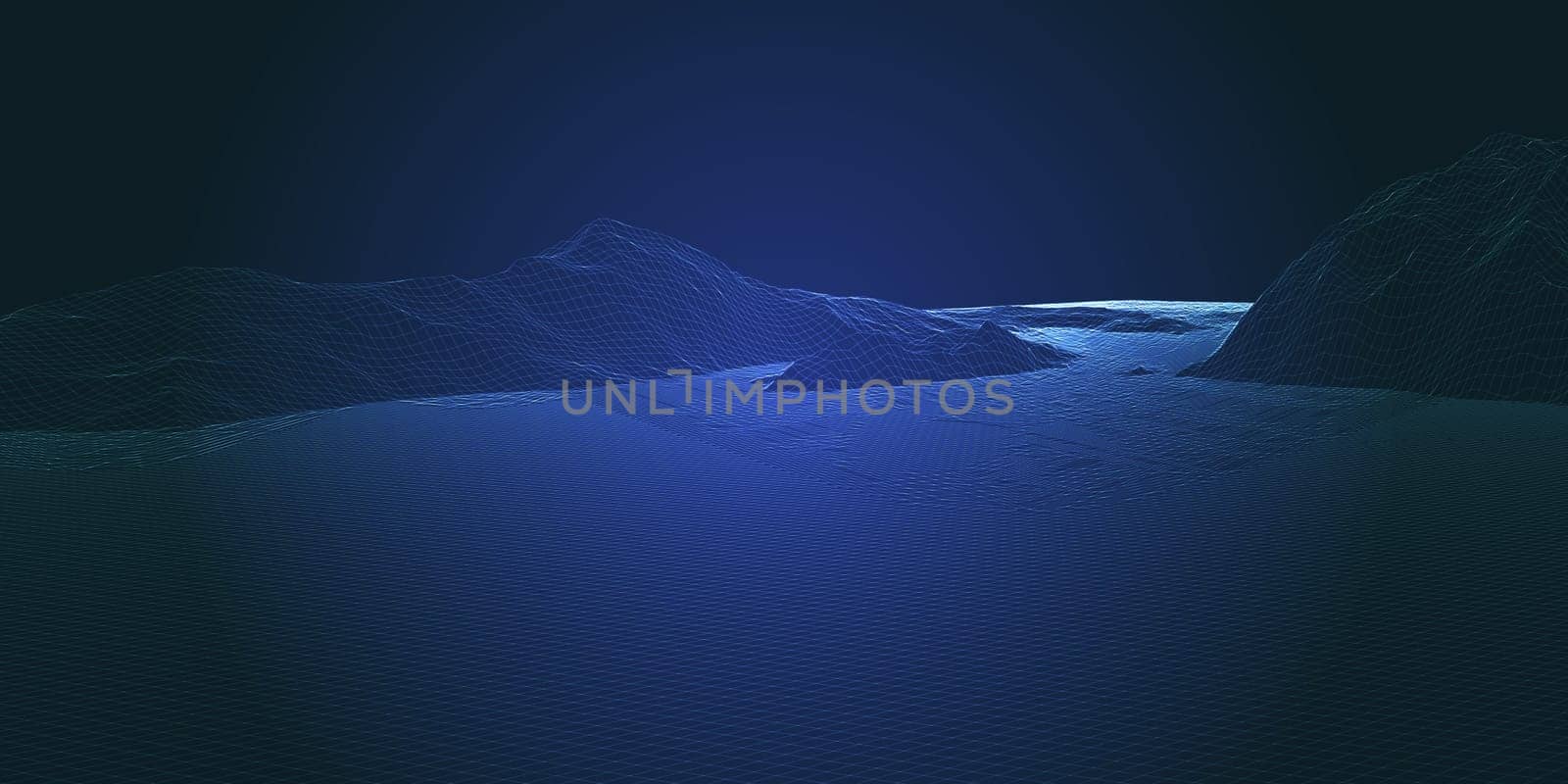 Abstract banner design with a futuristic wireframe landscape