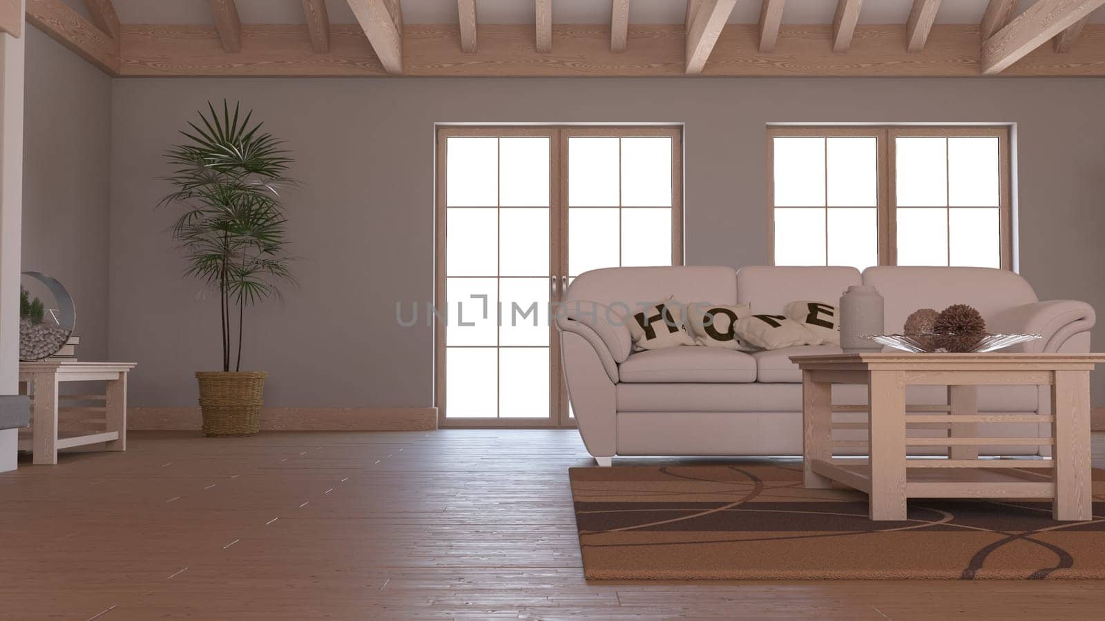 Render of 3D contemporary Living Room Interior and modern furniture