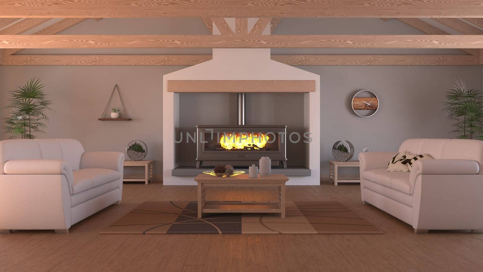 Render of 3D contemporary Living Room Interior and modern furniture