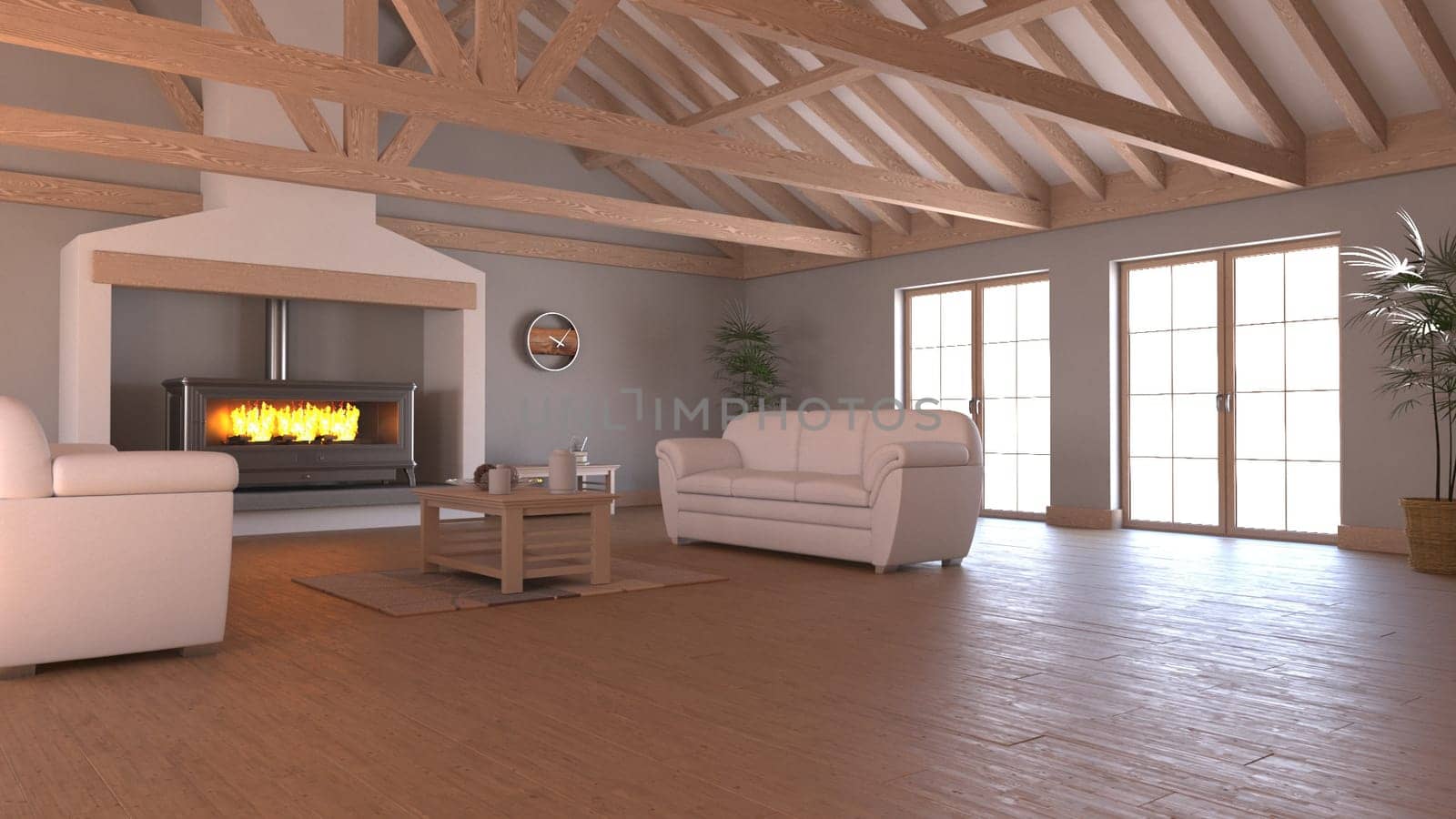 Render of 3D contemporary Living Room Interior and modern furniture